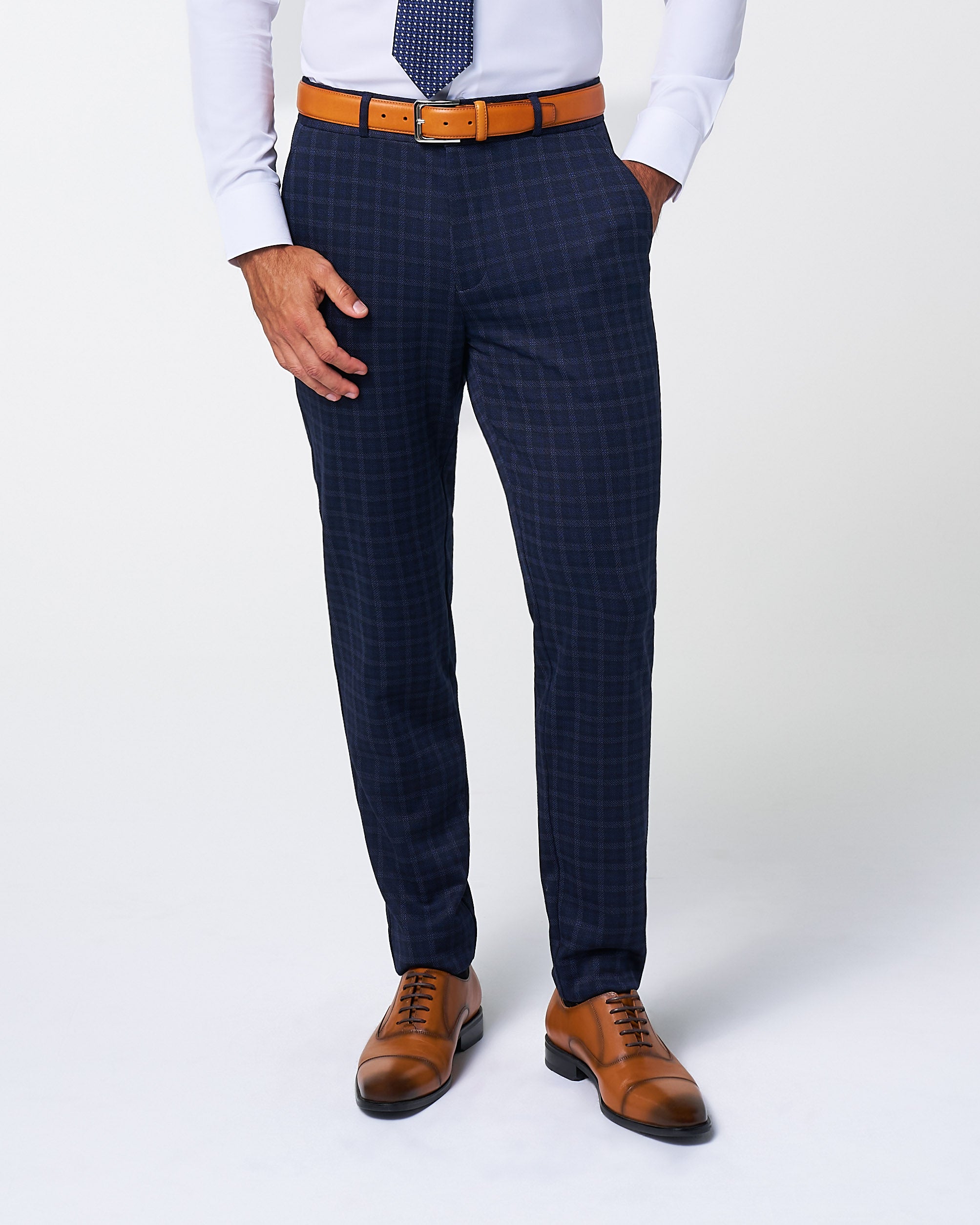 Athletic Fit Stretch Wool Suit Pants - Blue Plaid