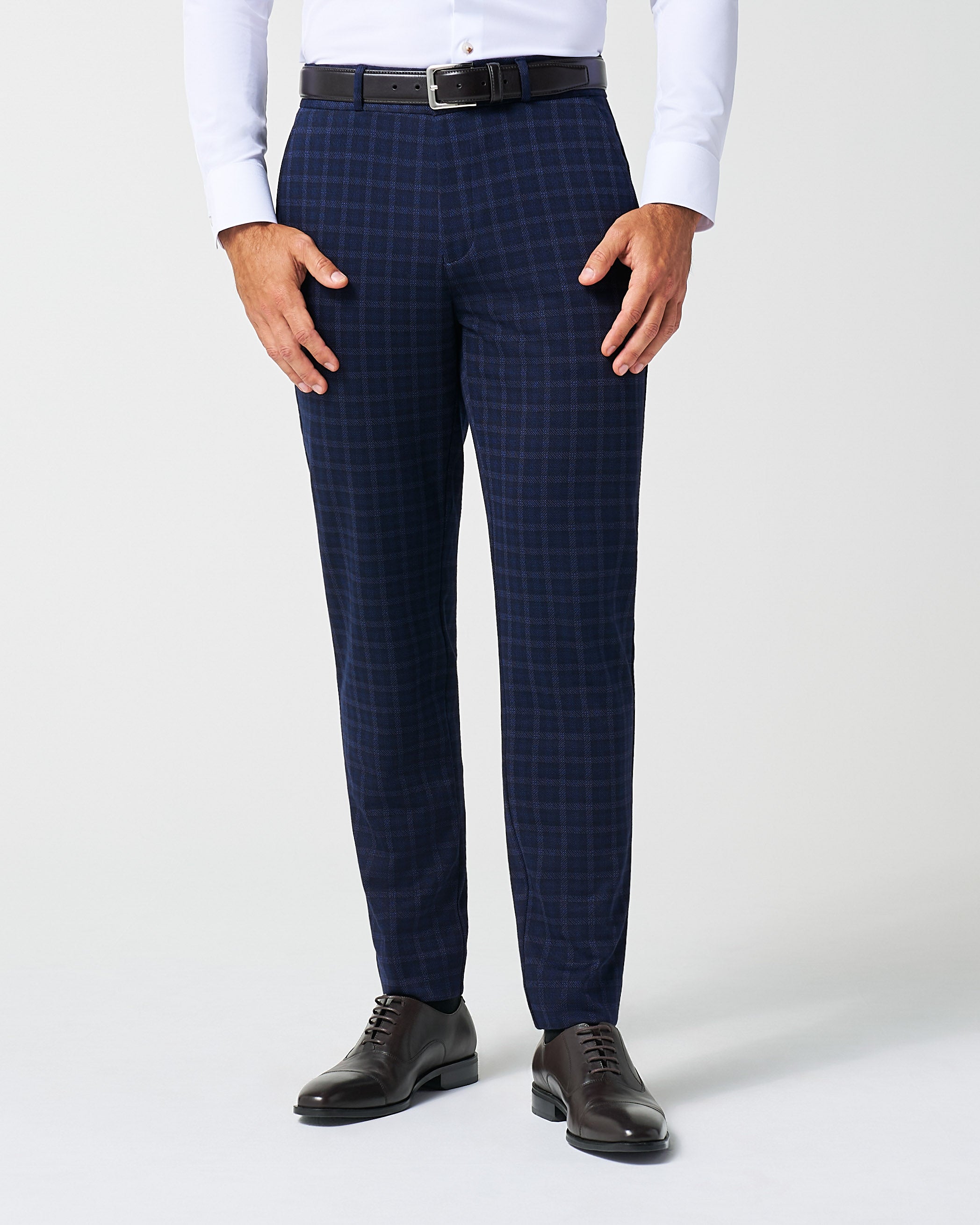 Athletic Fit Stretch Wool Suit Pants - Blue Plaid