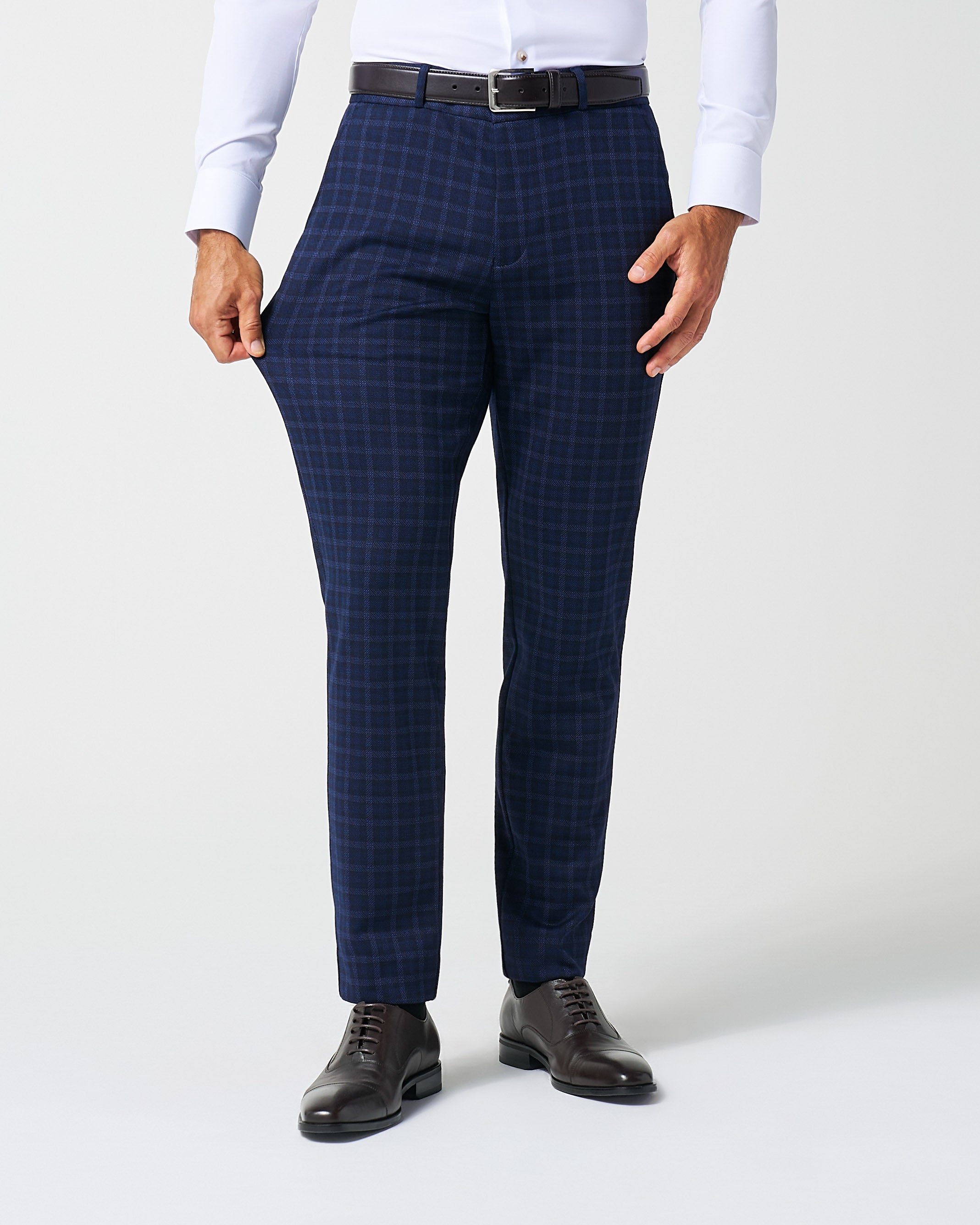 Athletic Fit Stretch Wool Suit Pants - Blue Plaid