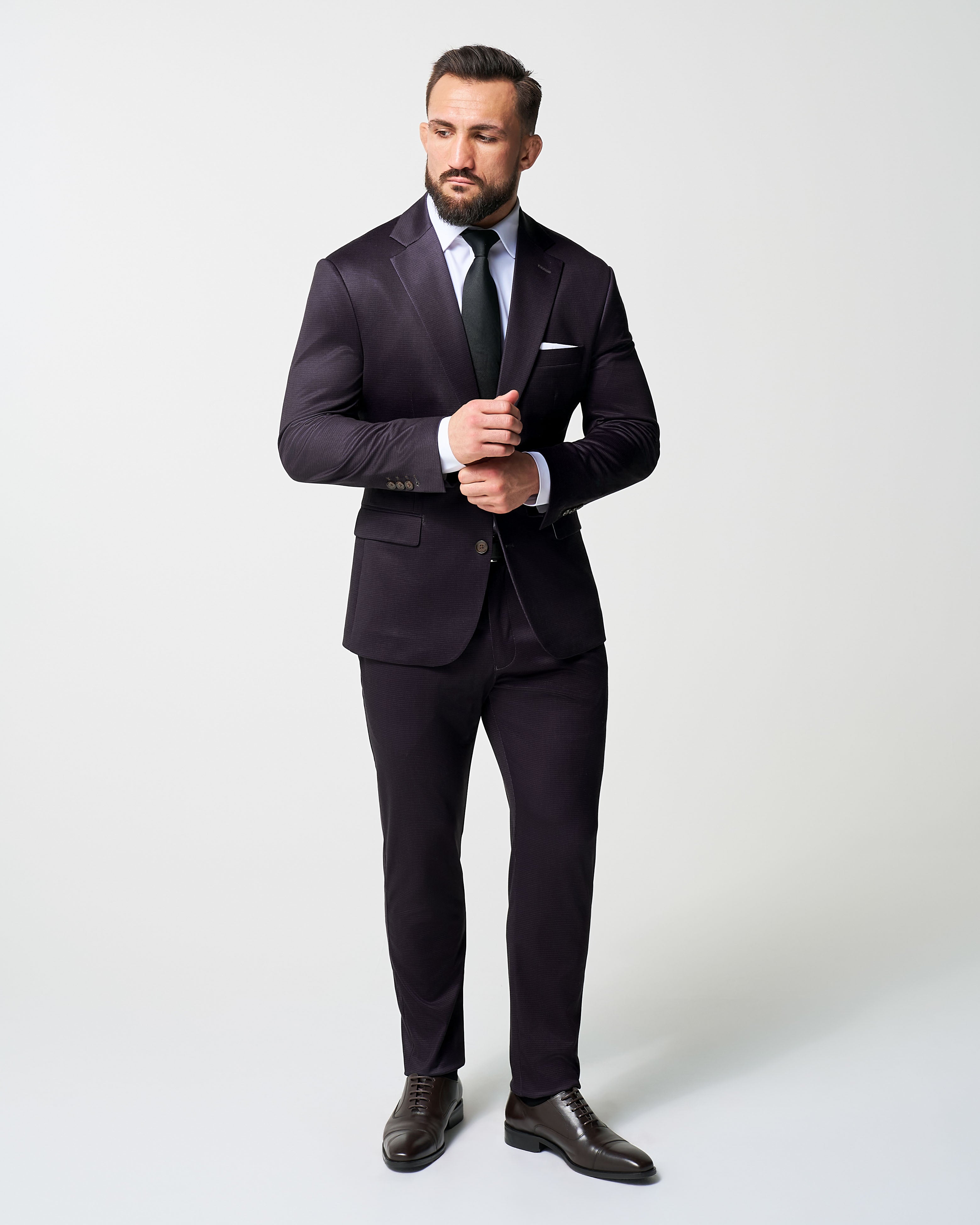 Athletic Fit Stretch Suit Pants - Deep Burgundy Microcheck