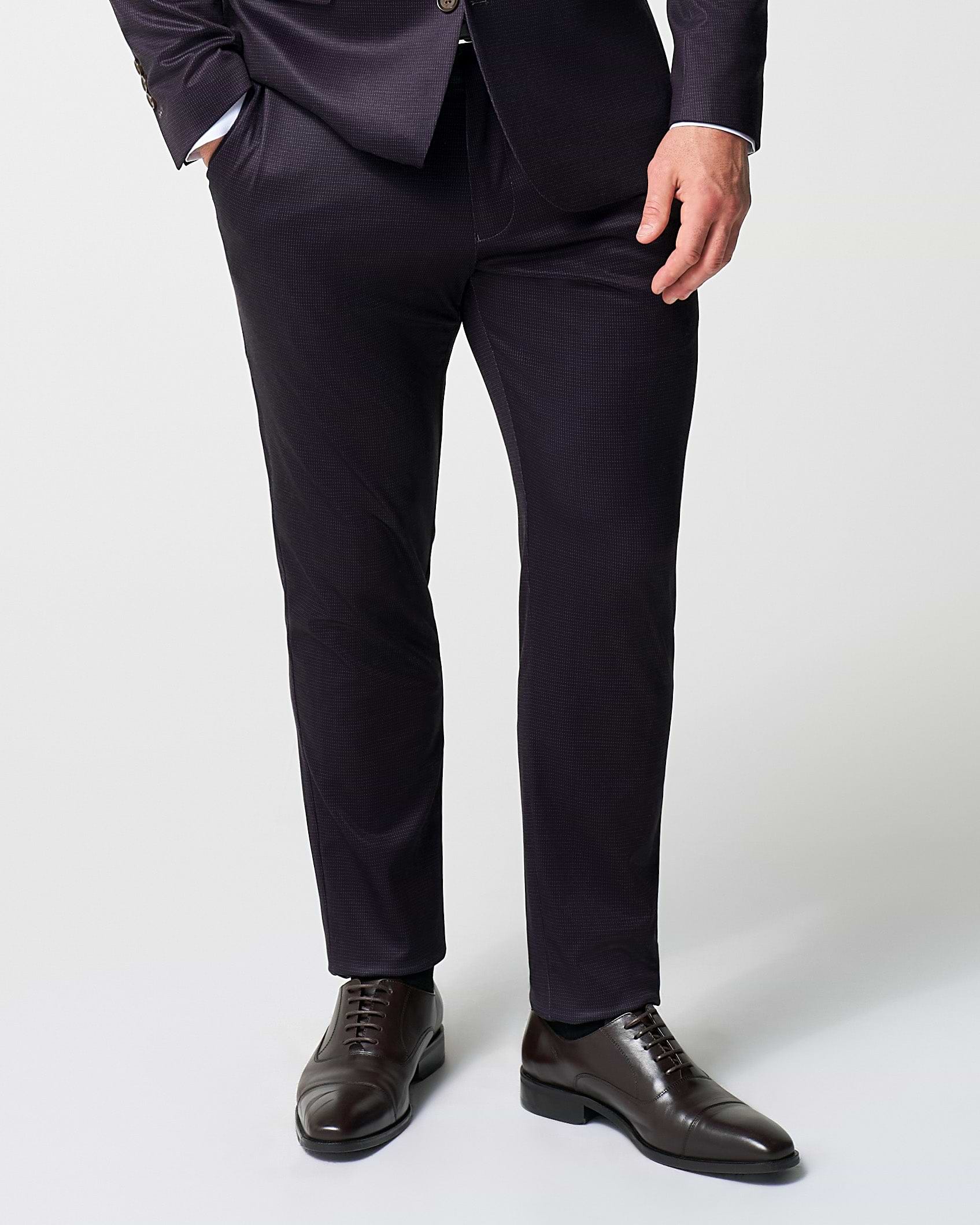 Athletic Fit Stretch Suit Pants - Deep Burgundy Microcheck