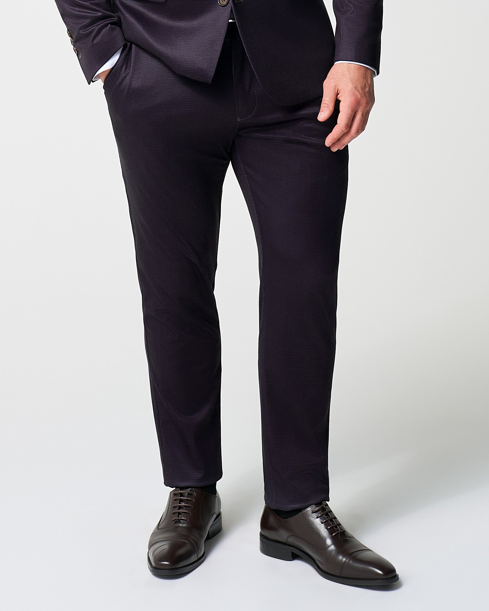 Athletic Fit Stretch Suit Pants - Deep Burgundy Microcheck