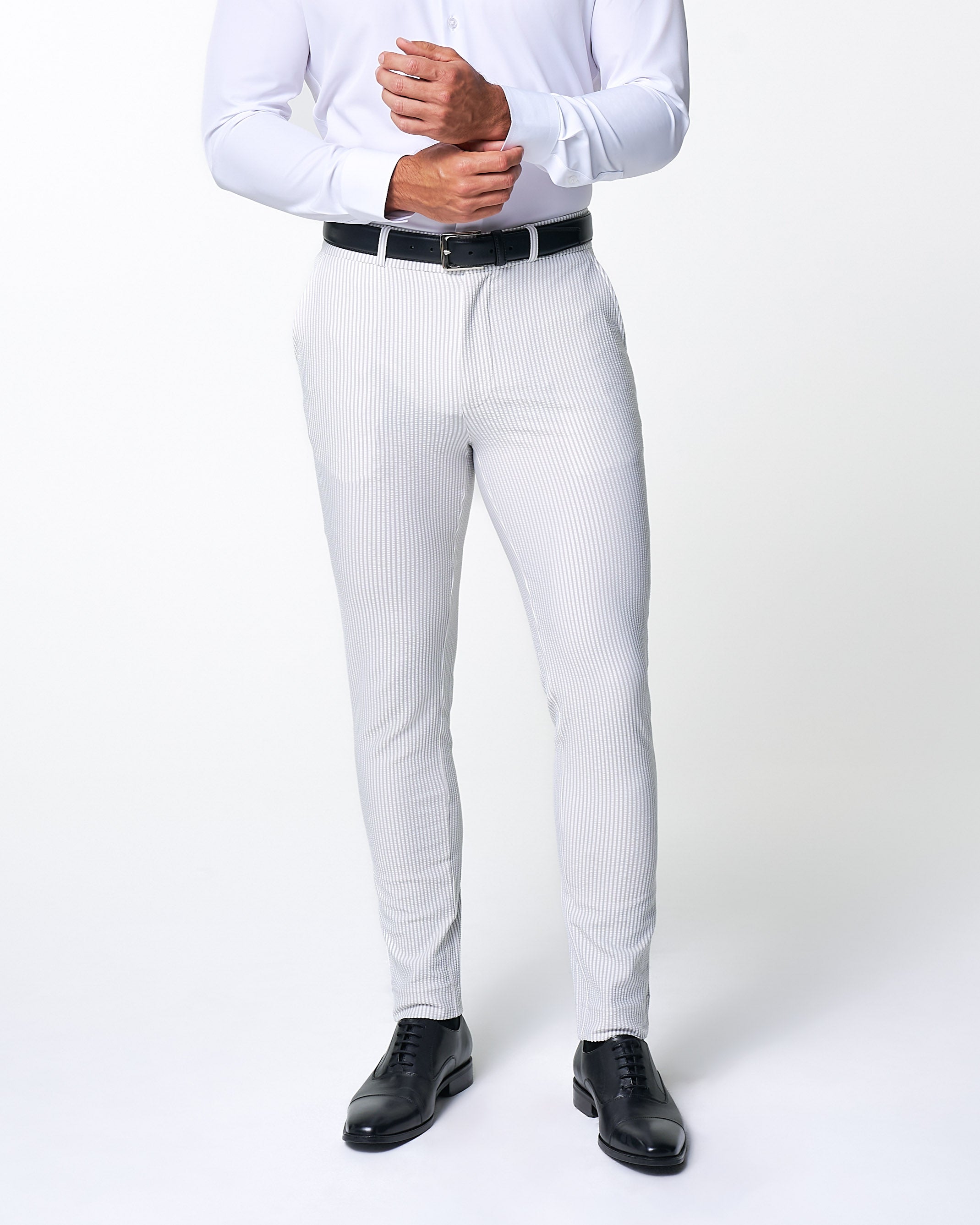 Athletic Fit Stretch Pants - Grey & White Seersucker
