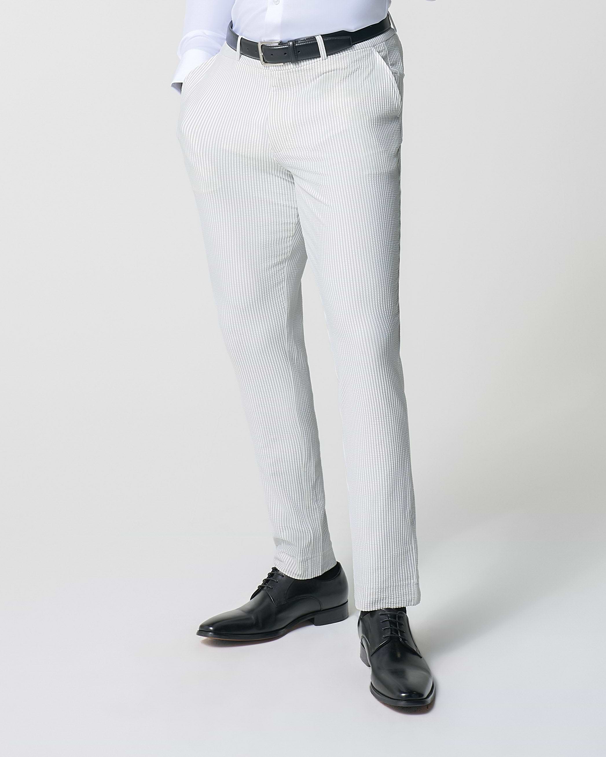 Athletic Fit Stretch Pants - Grey & White Seersucker