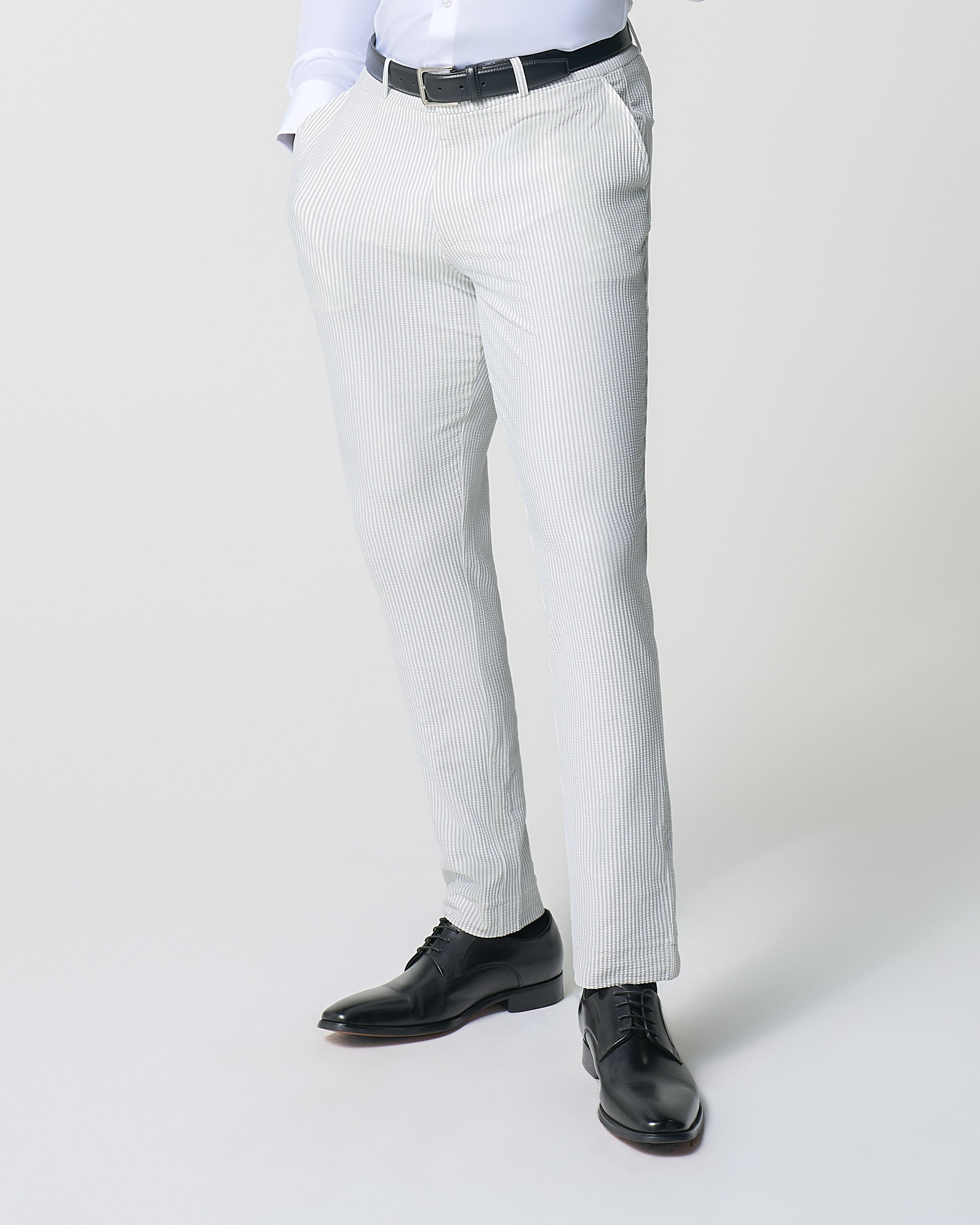 Athletic Fit Stretch Pants - Grey & White Seersucker