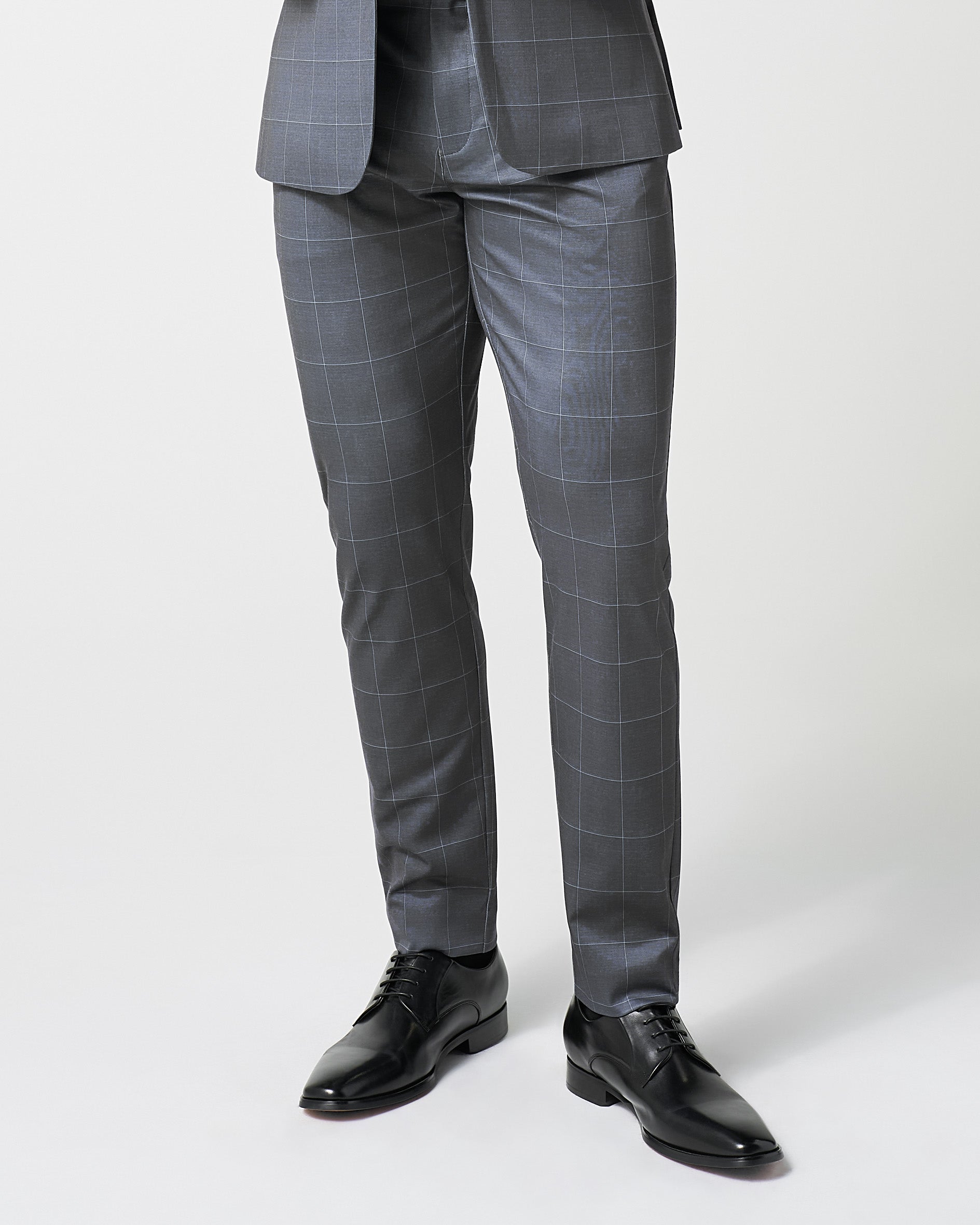 Athletic Fit Stretch Suit Pants - Grey and White Big Windowpane