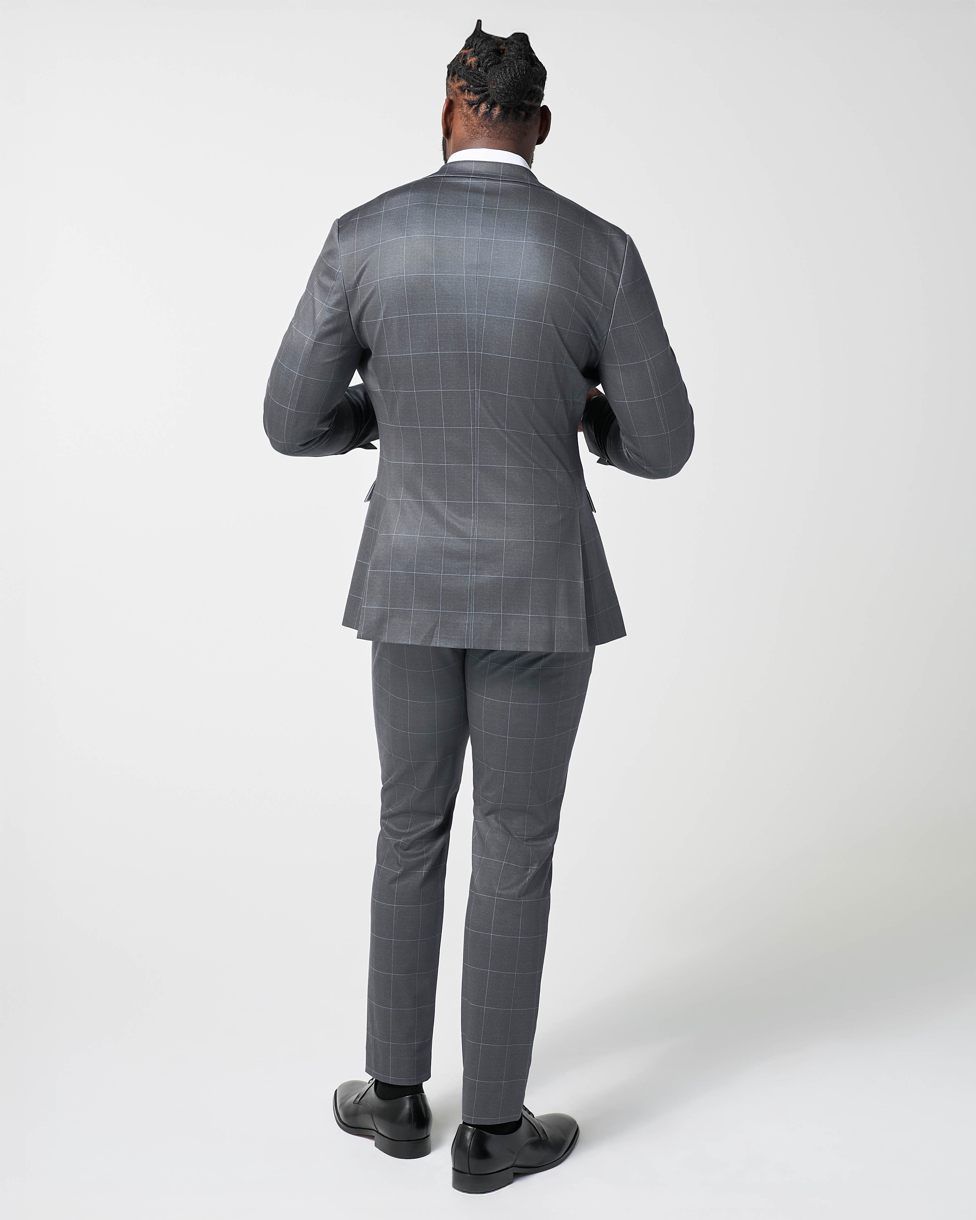 Athletic Fit Stretch Suit Pants - Grey and White Big Windowpane