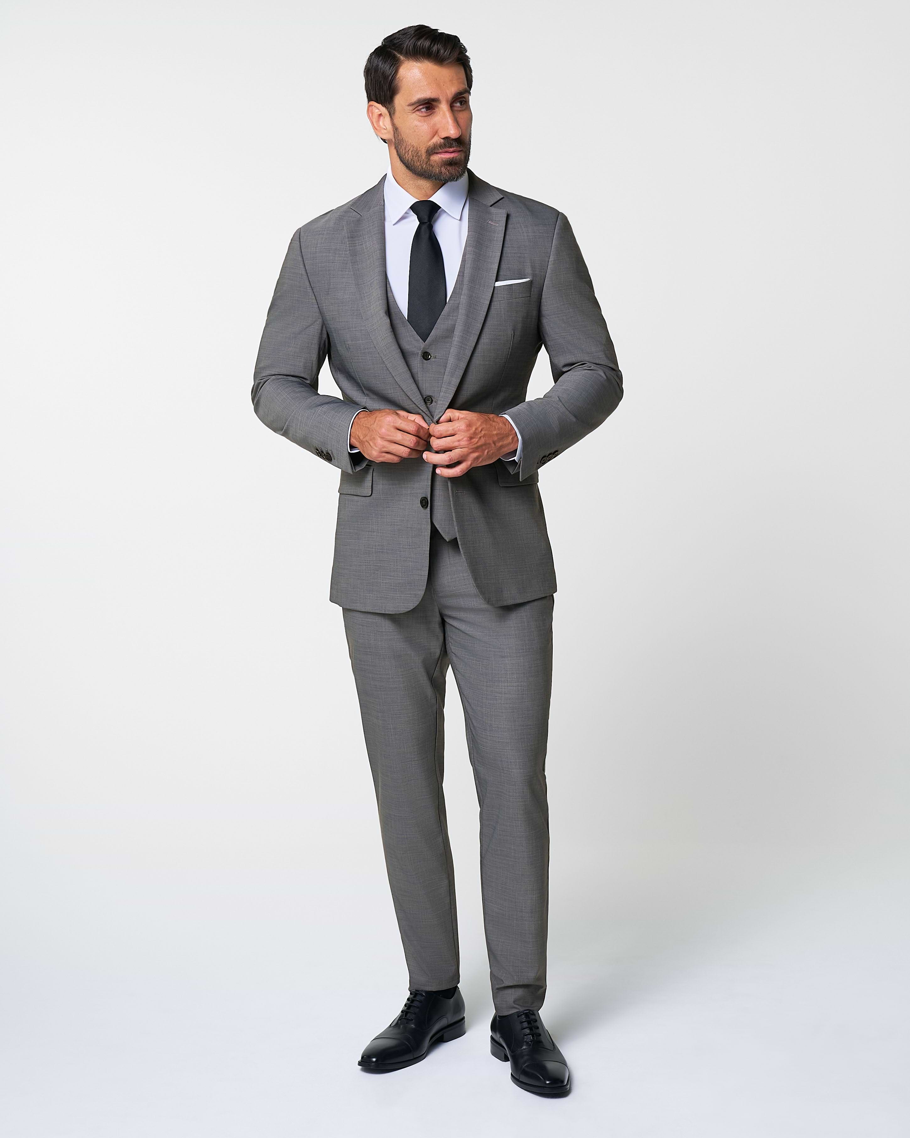 Athletic Fit Stretch Suit Pants - Heathered Grey