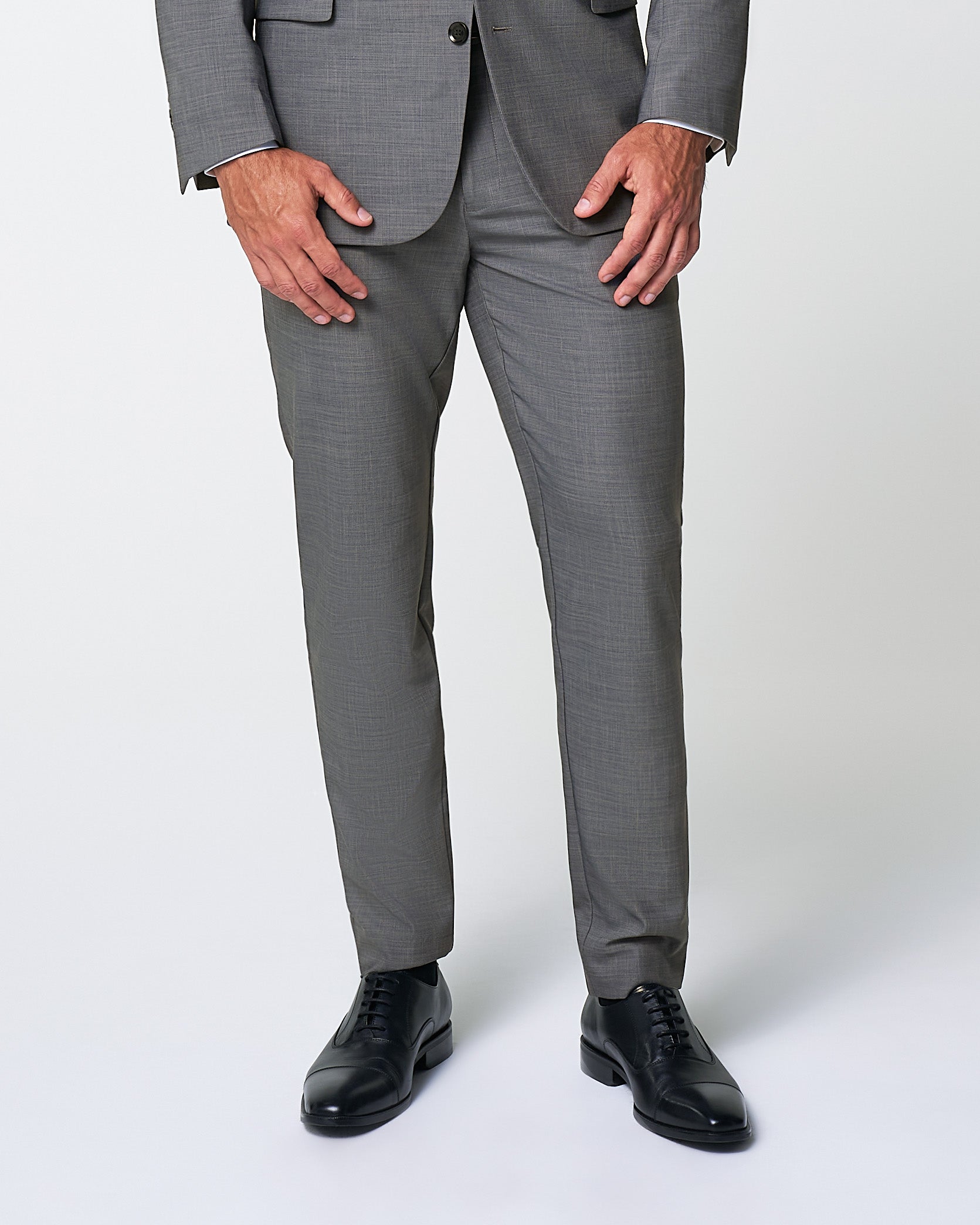 Athletic Fit Stretch Suit Pants - Heathered Grey