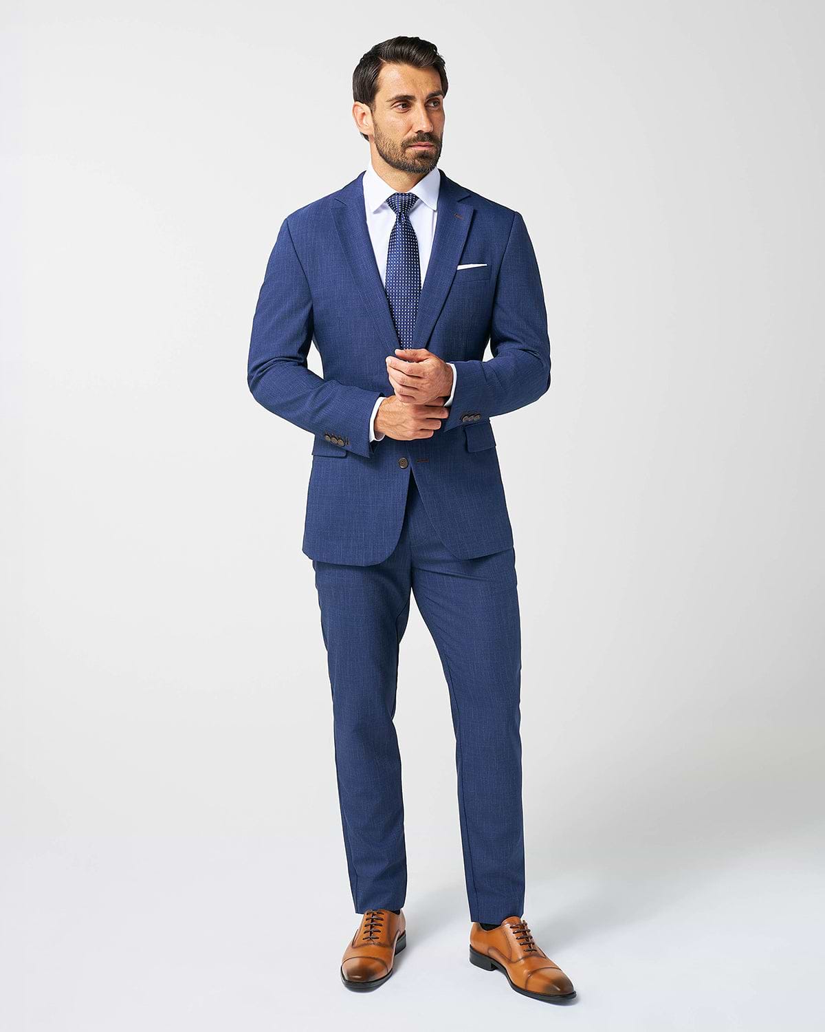Athletic Fit Stretch Suit Pants - Heathered Navy