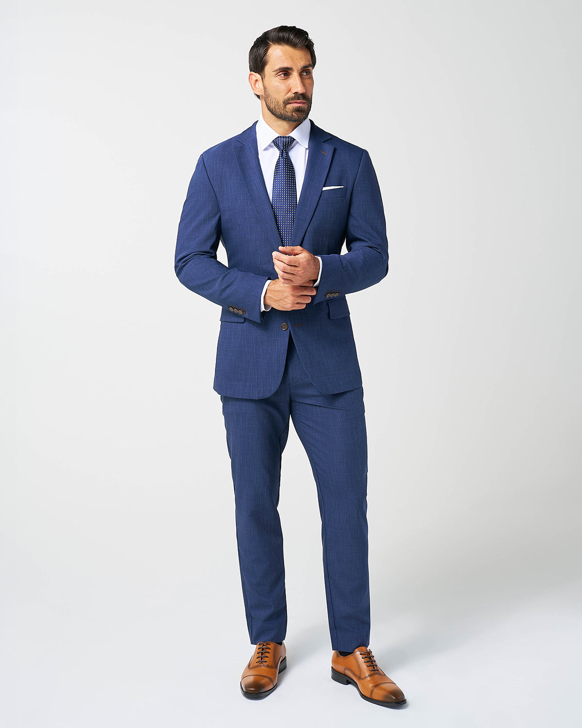 Athletic Fit Stretch Suit Pants - Heathered Navy