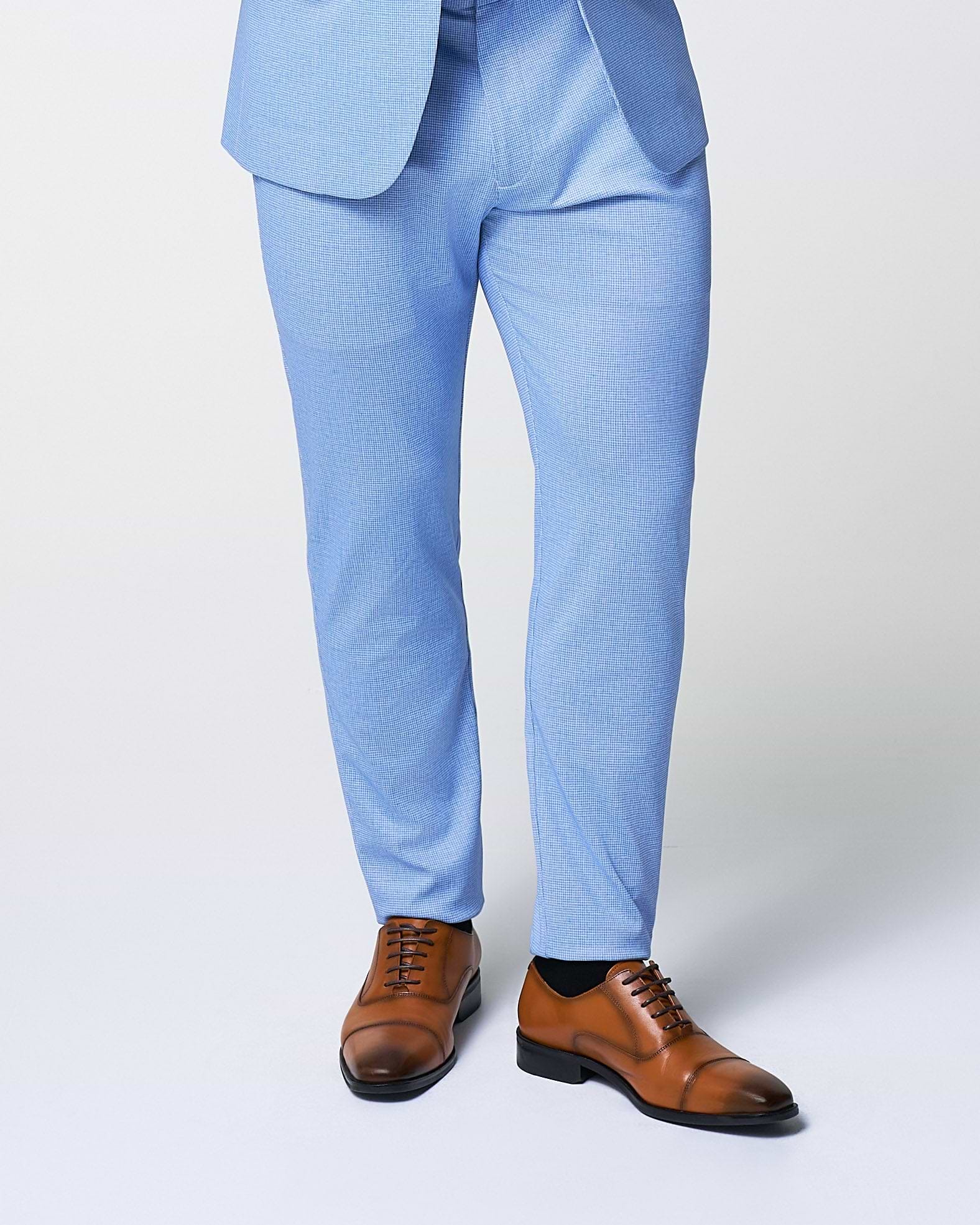 Athletic Fit Stretch Suit Pants - Light Blue Mini Houndstooth