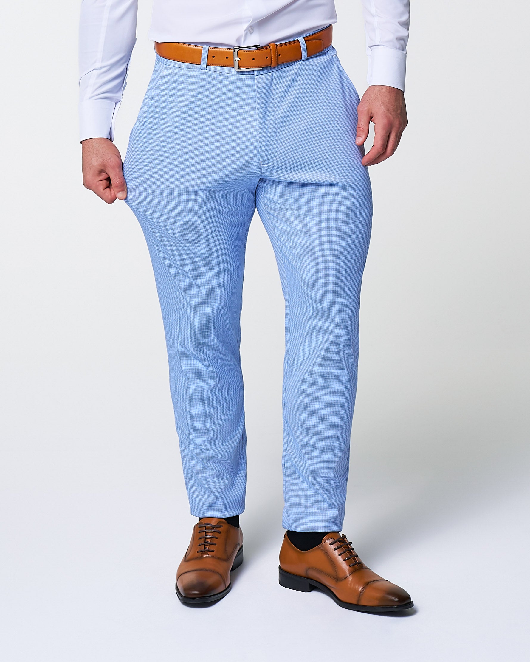 Athletic Fit Stretch Suit Pants - Light Blue Mini Houndstooth