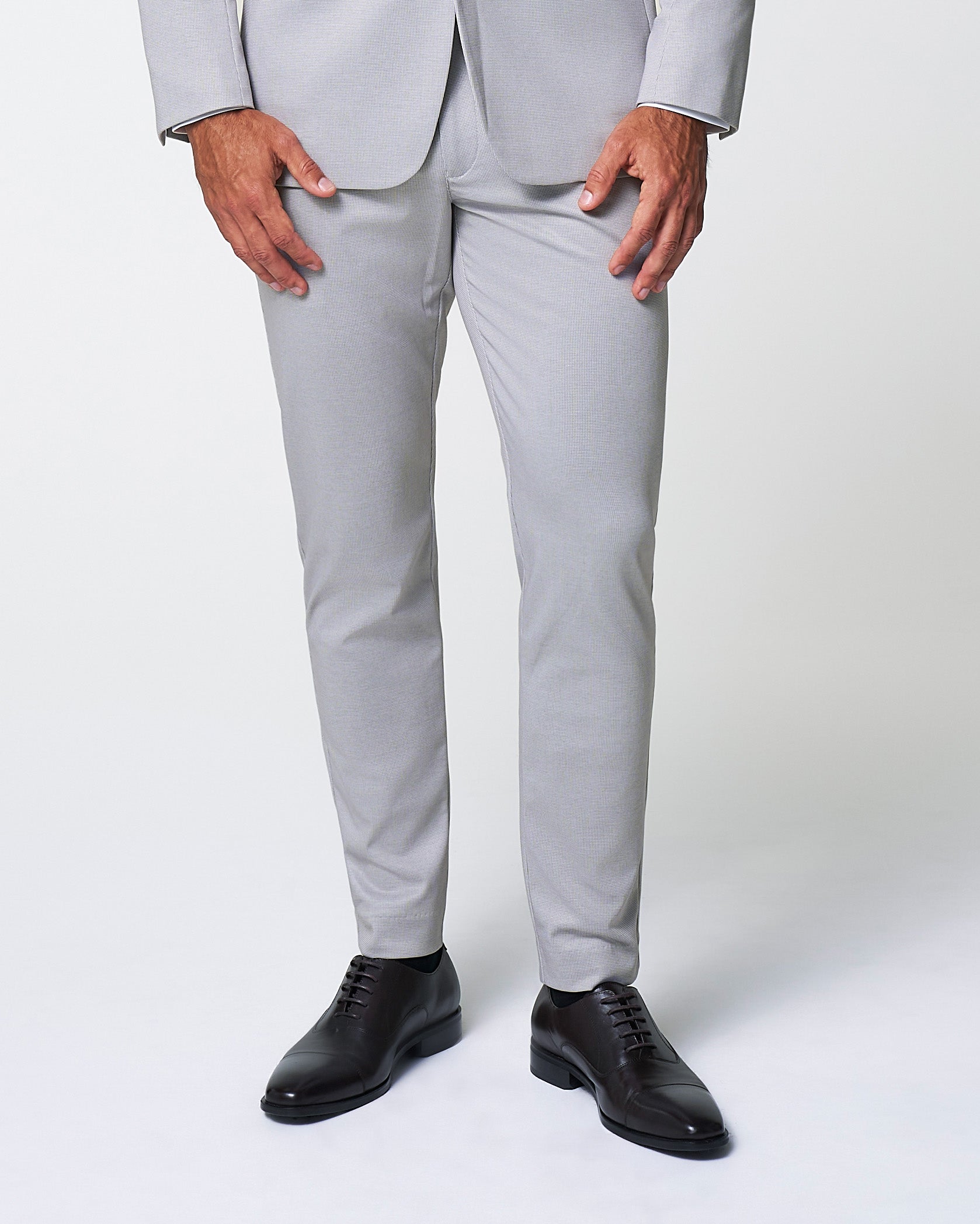 Brushed Tech Suit Pant - Light Grey Microcheck