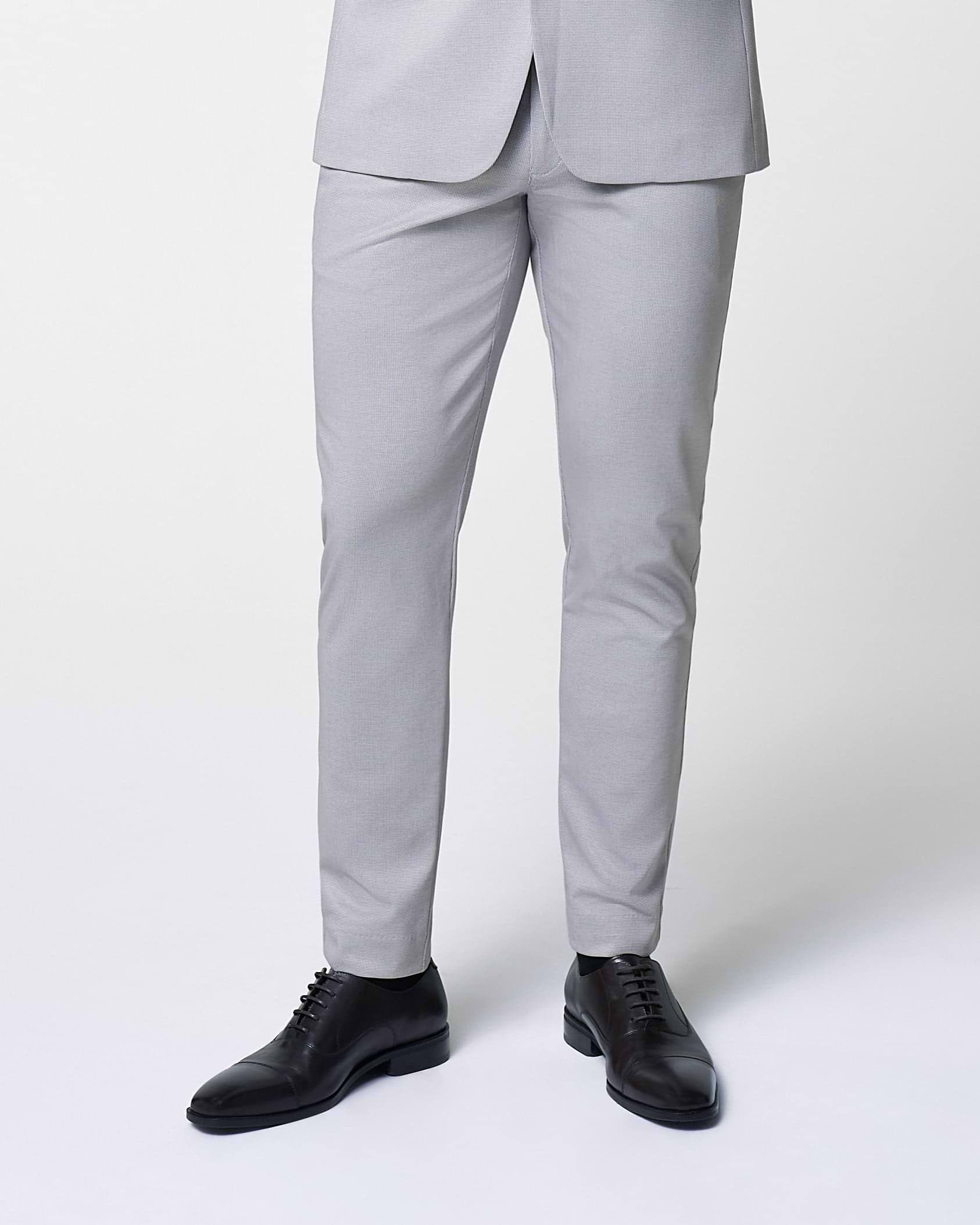 Brushed Tech Suit Pant - Light Grey Microcheck