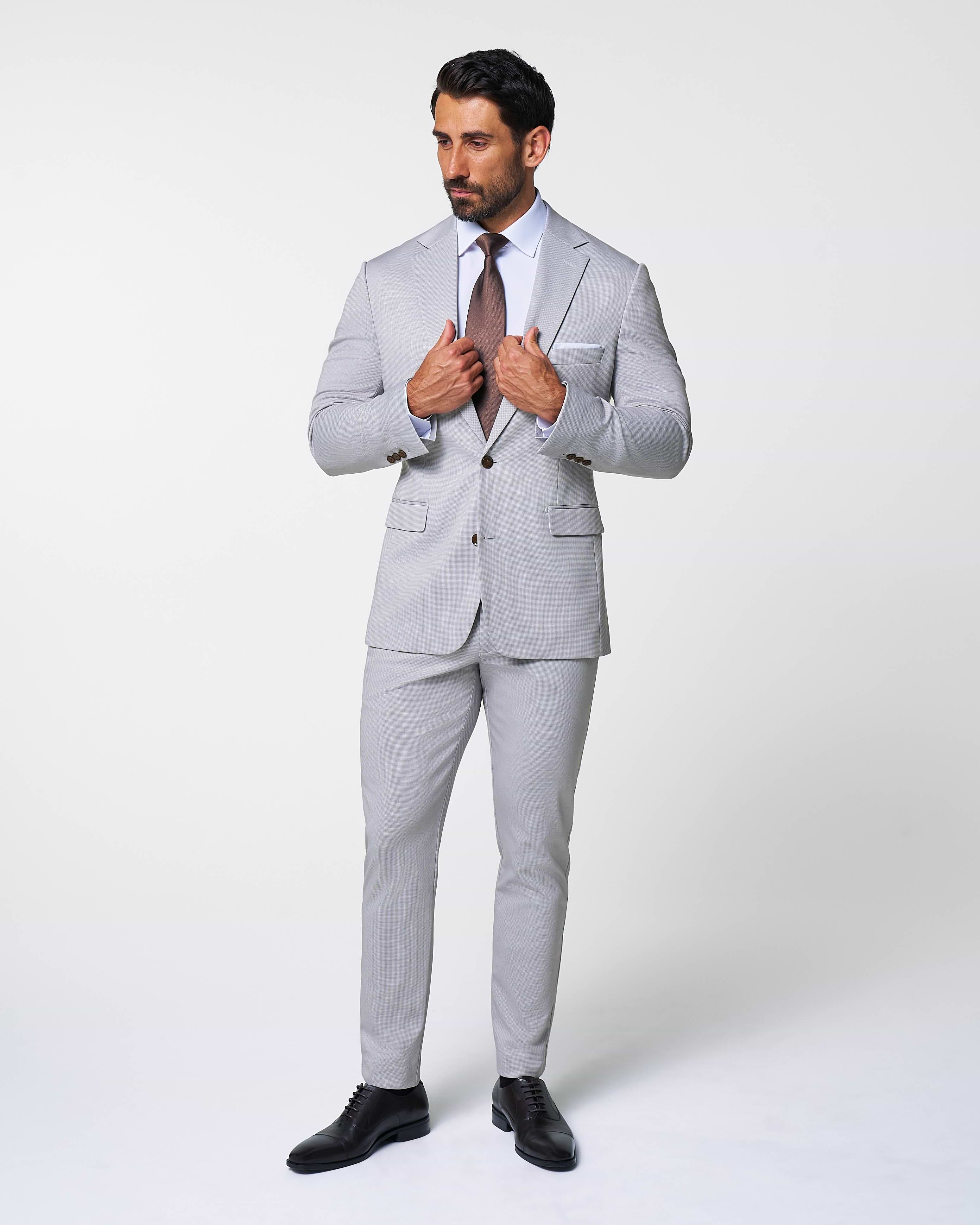 Brushed Tech Suit Pant - Light Grey Microcheck