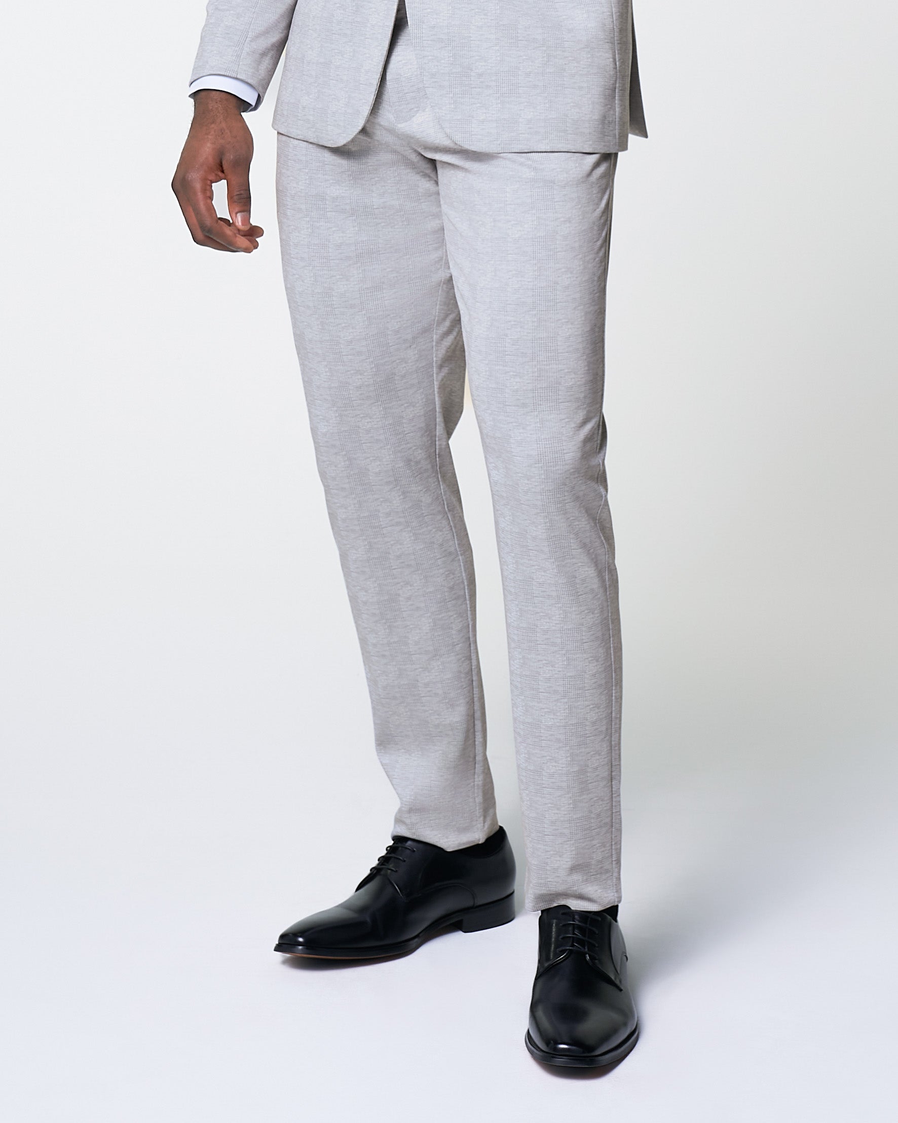 Athletic Fit Stretch Suit Pants - Light Grey Plaid