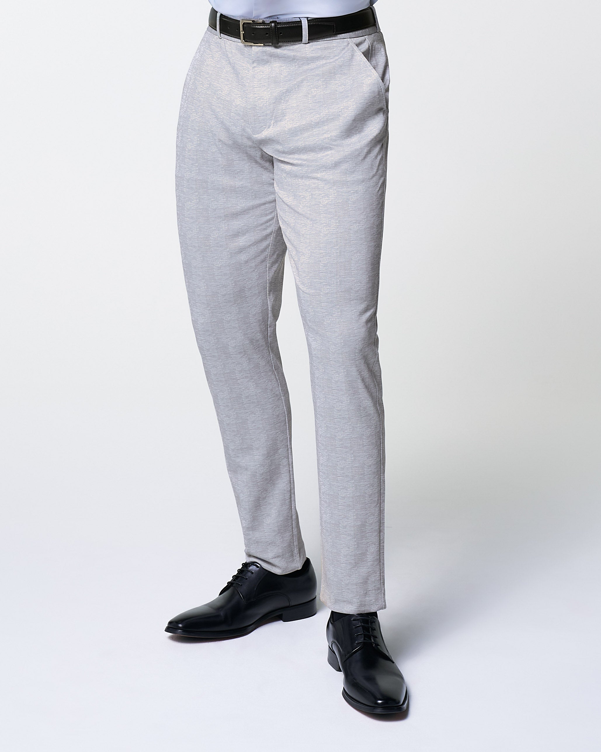 Athletic Fit Stretch Suit Pants - Light Grey Plaid