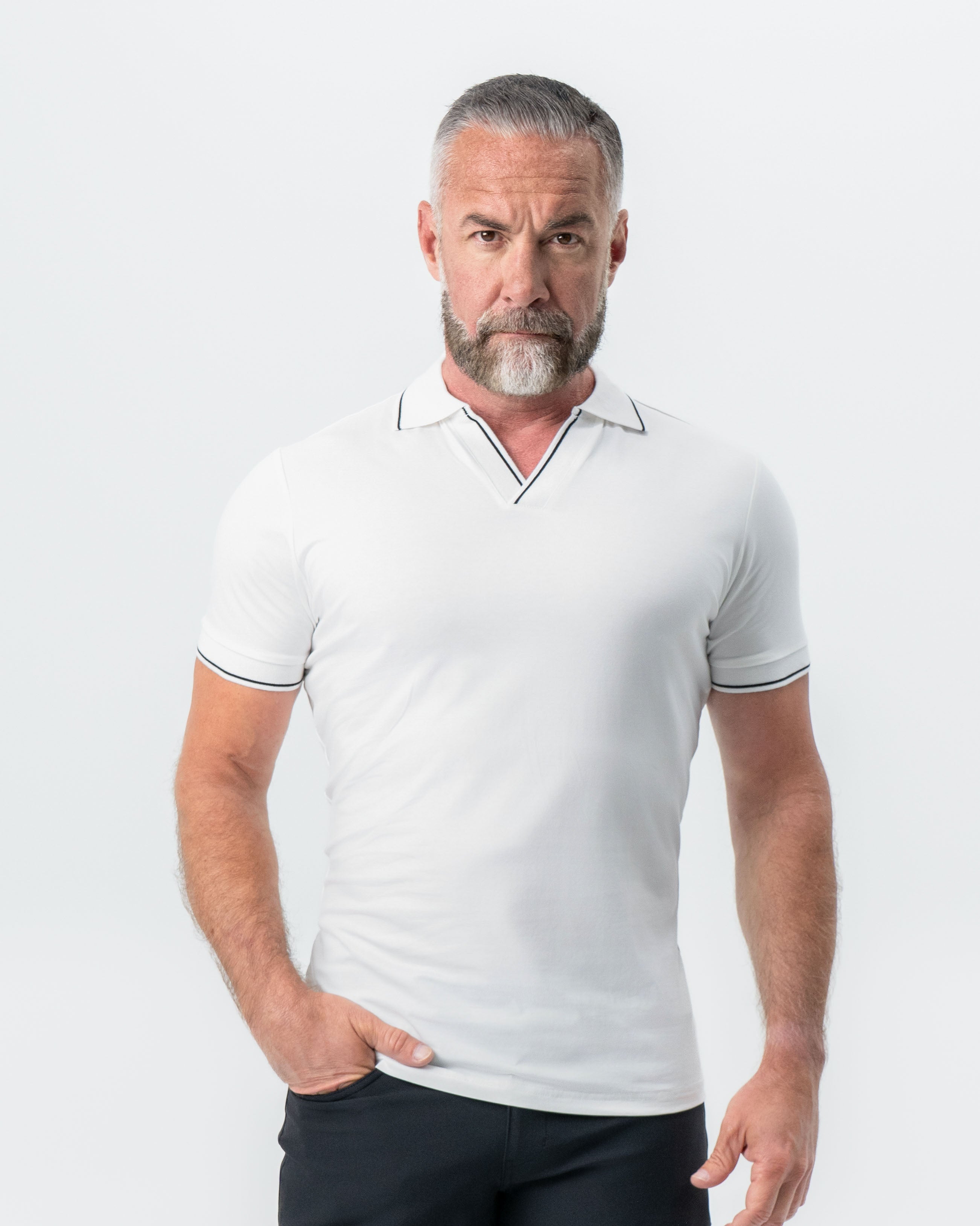 "The Parkway" White with Black Tipped Polo