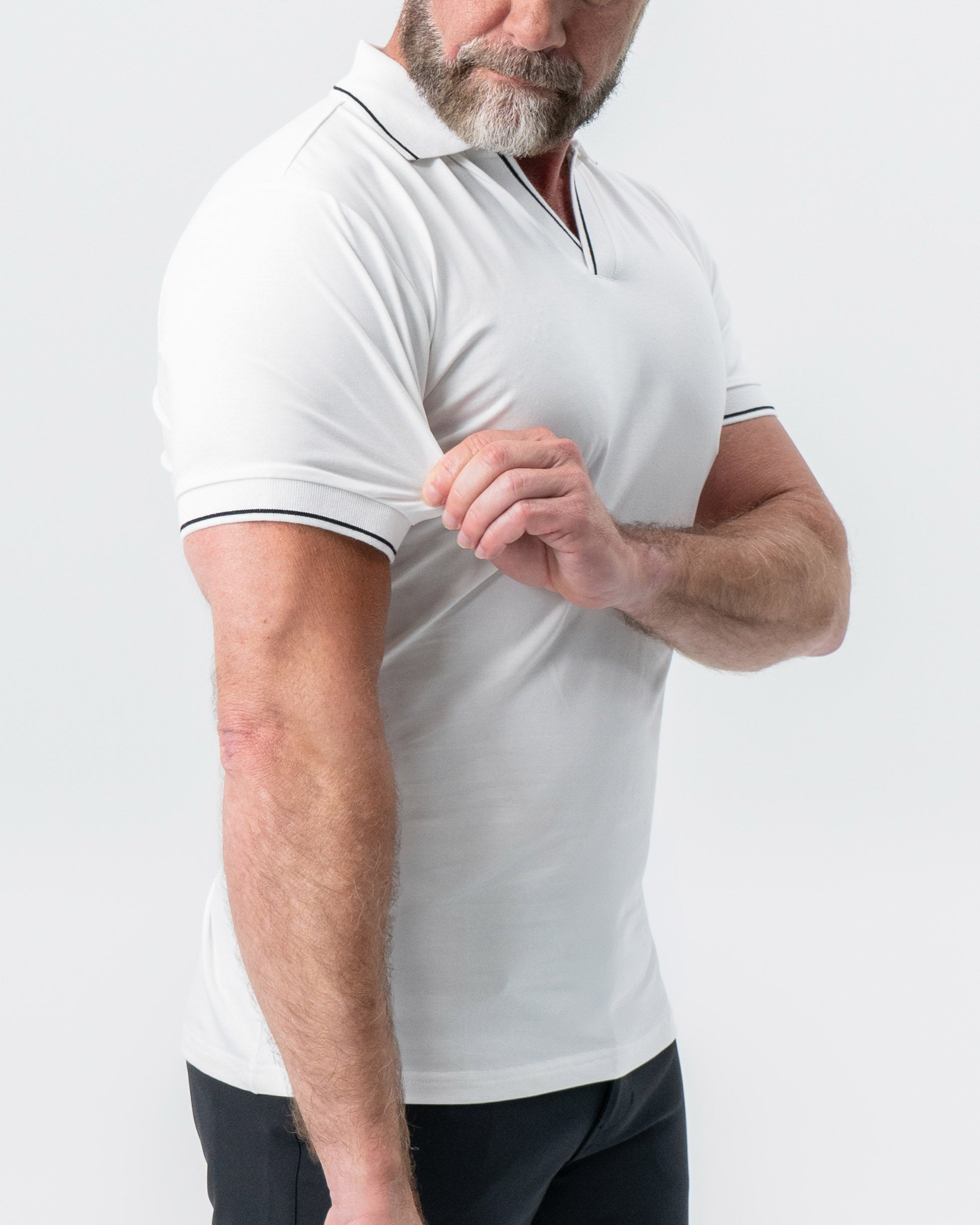 "The Parkway" White with Black Tipped Polo