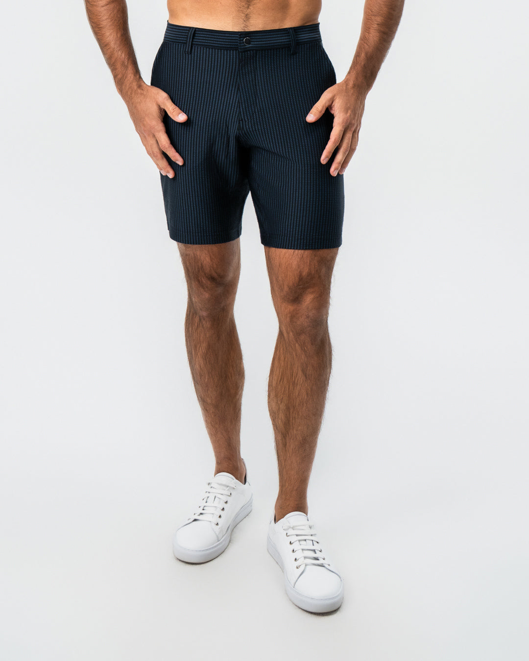 Athletic Fit Shorts - Navy & Black Seersucker