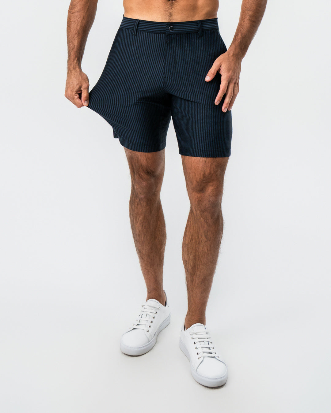 Athletic Fit Shorts - Navy & Black Seersucker