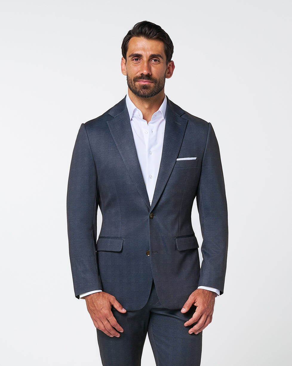 Athletic Fit Stretch Blazer - Midnight Navy Plaid