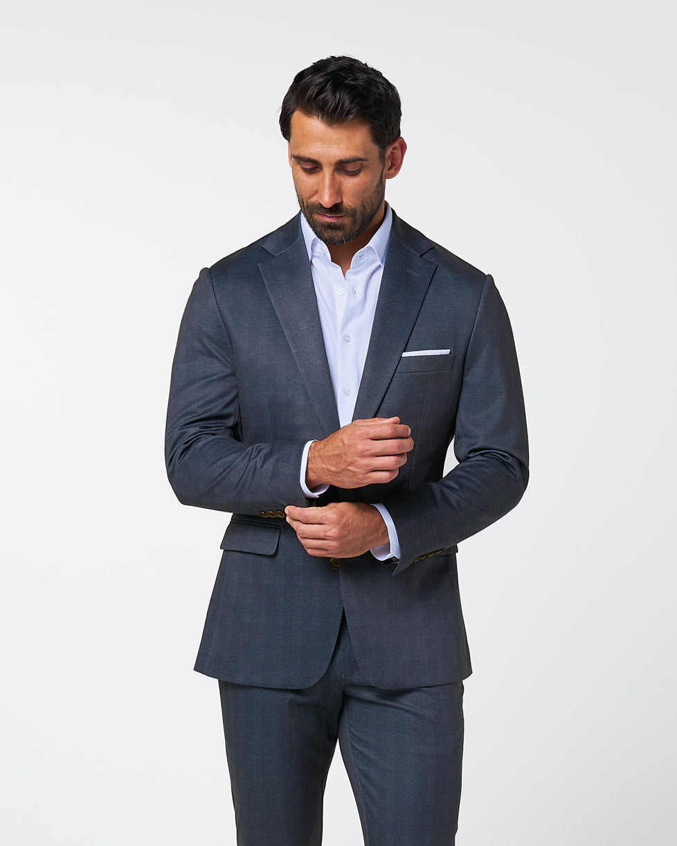 Athletic Fit Stretch Blazer - Midnight Navy Plaid