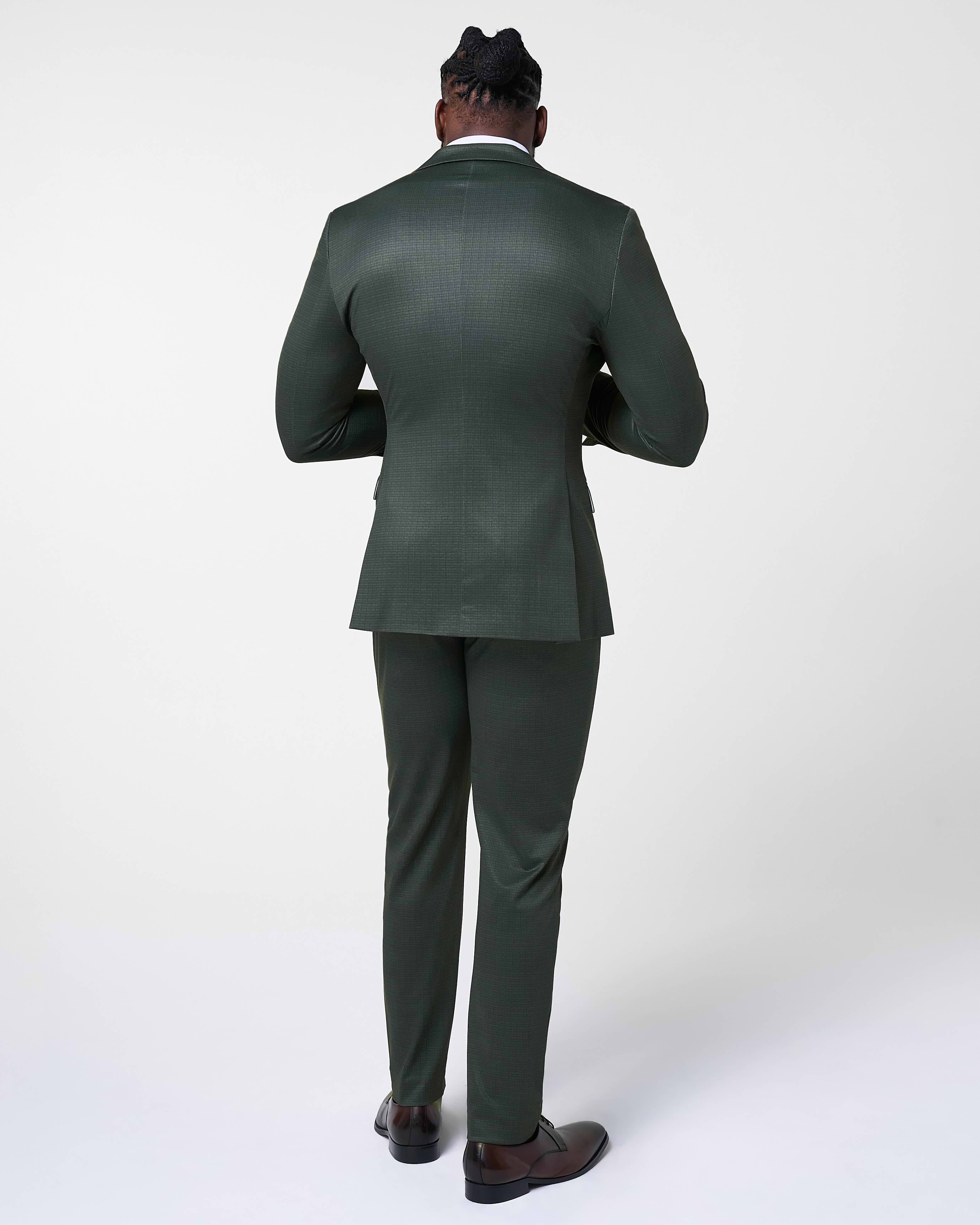 Athletic Fit Stretch Suit - Army Green Microcheck