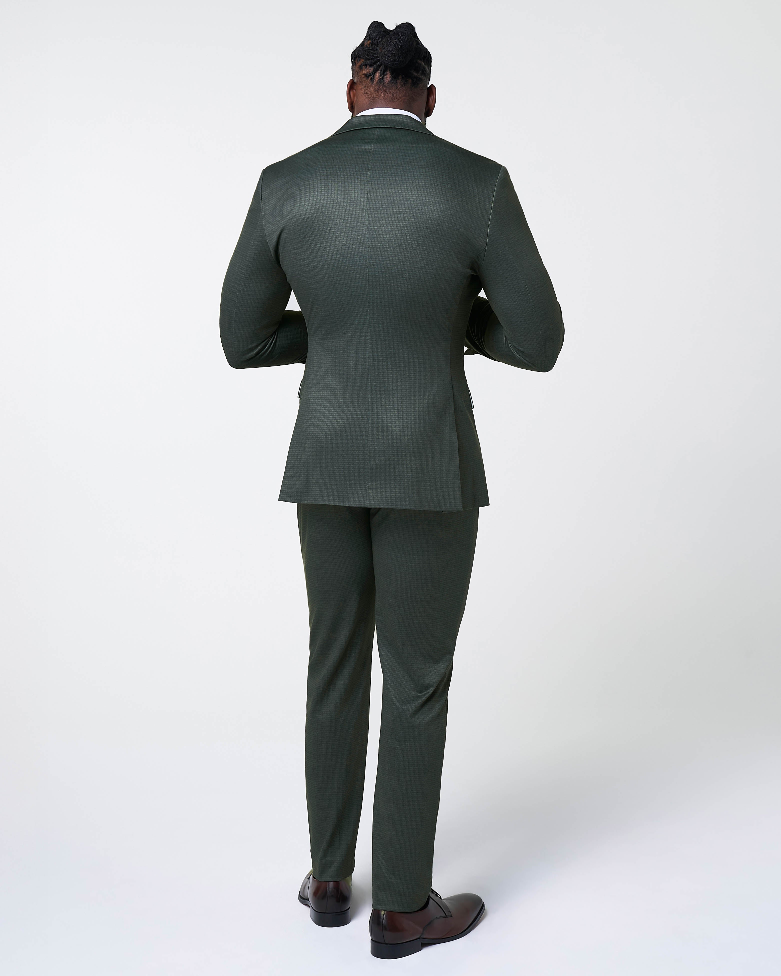 Athletic Fit Stretch Suit - Army Green Microcheck