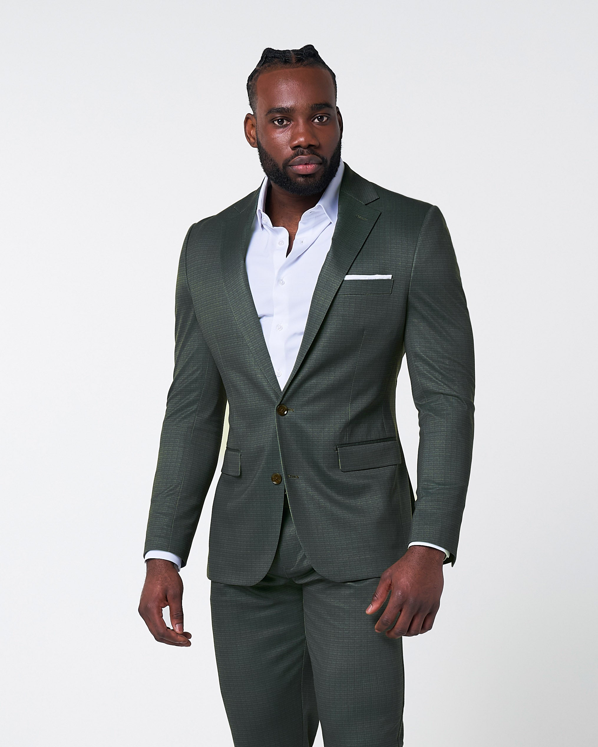Athletic Fit Stretch Suit - Army Green Microcheck