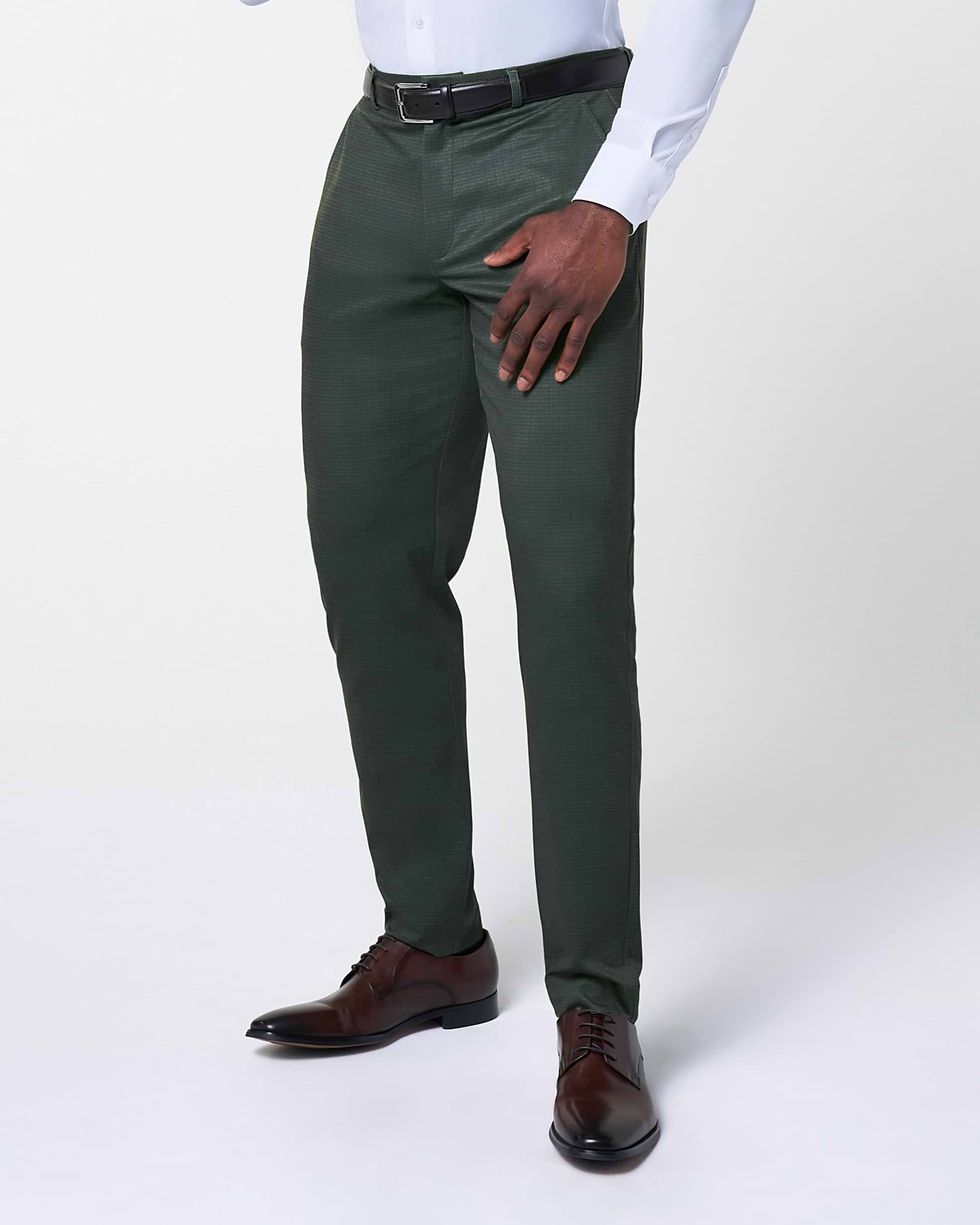 Athletic Fit Stretch Suit - Army Green Microcheck