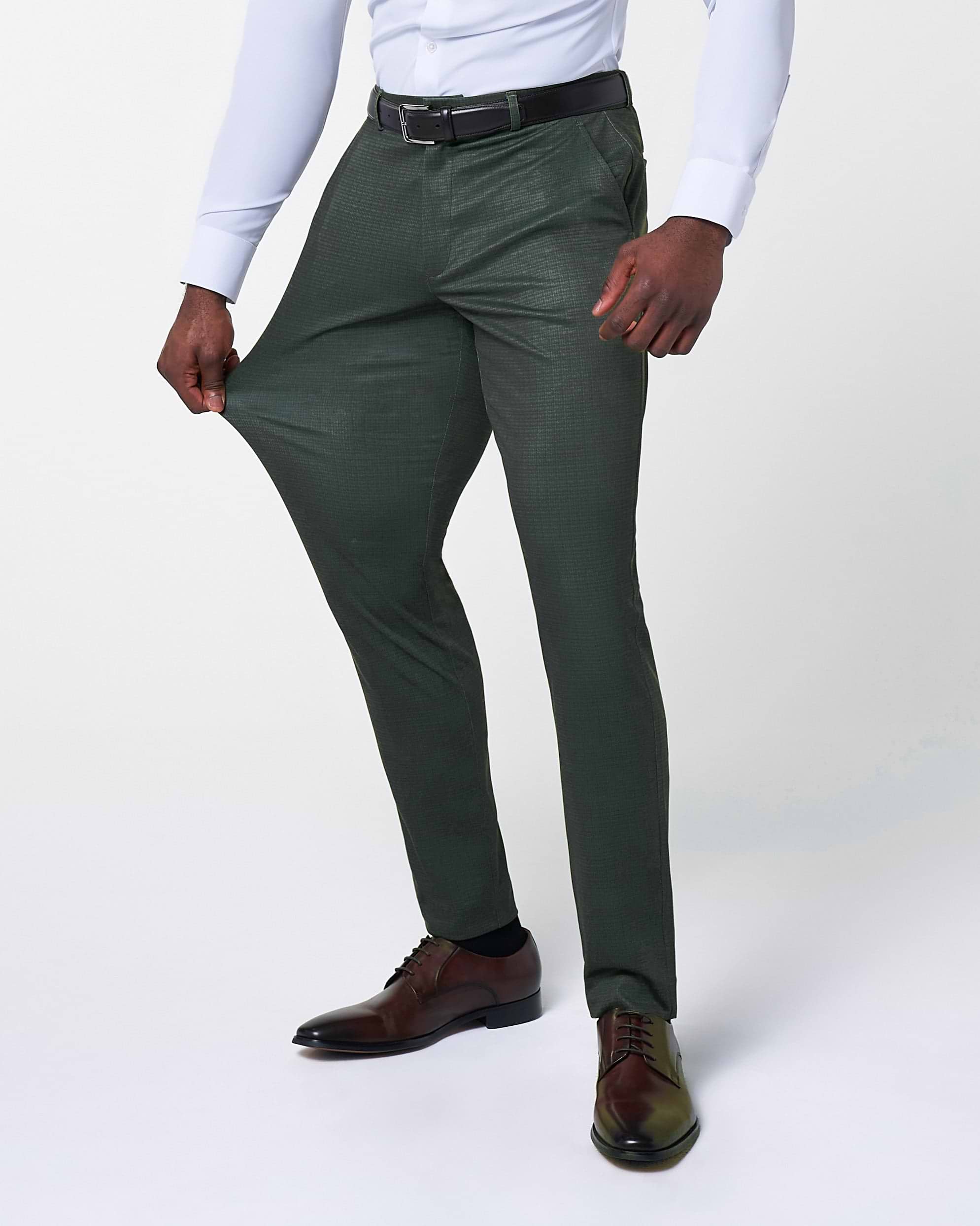 Athletic Fit Stretch Suit - Army Green Microcheck