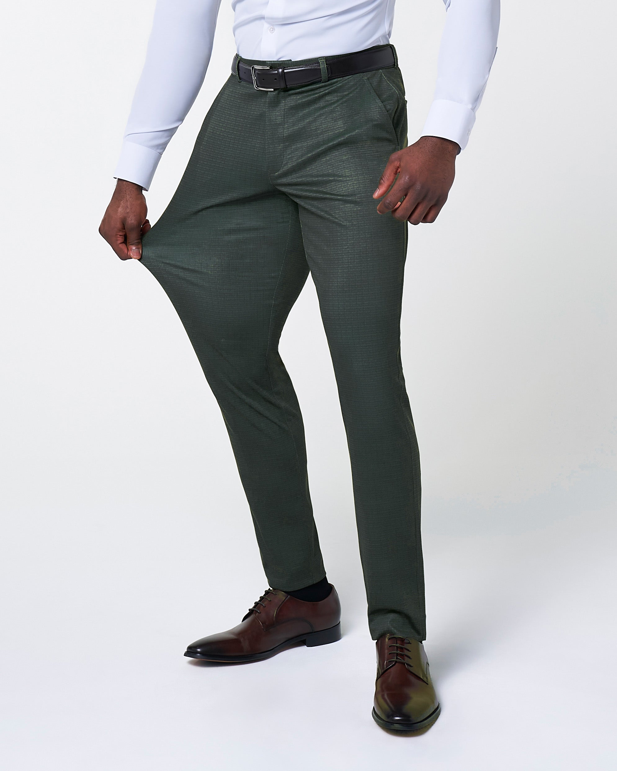 Athletic Fit Stretch Suit - Army Green Microcheck