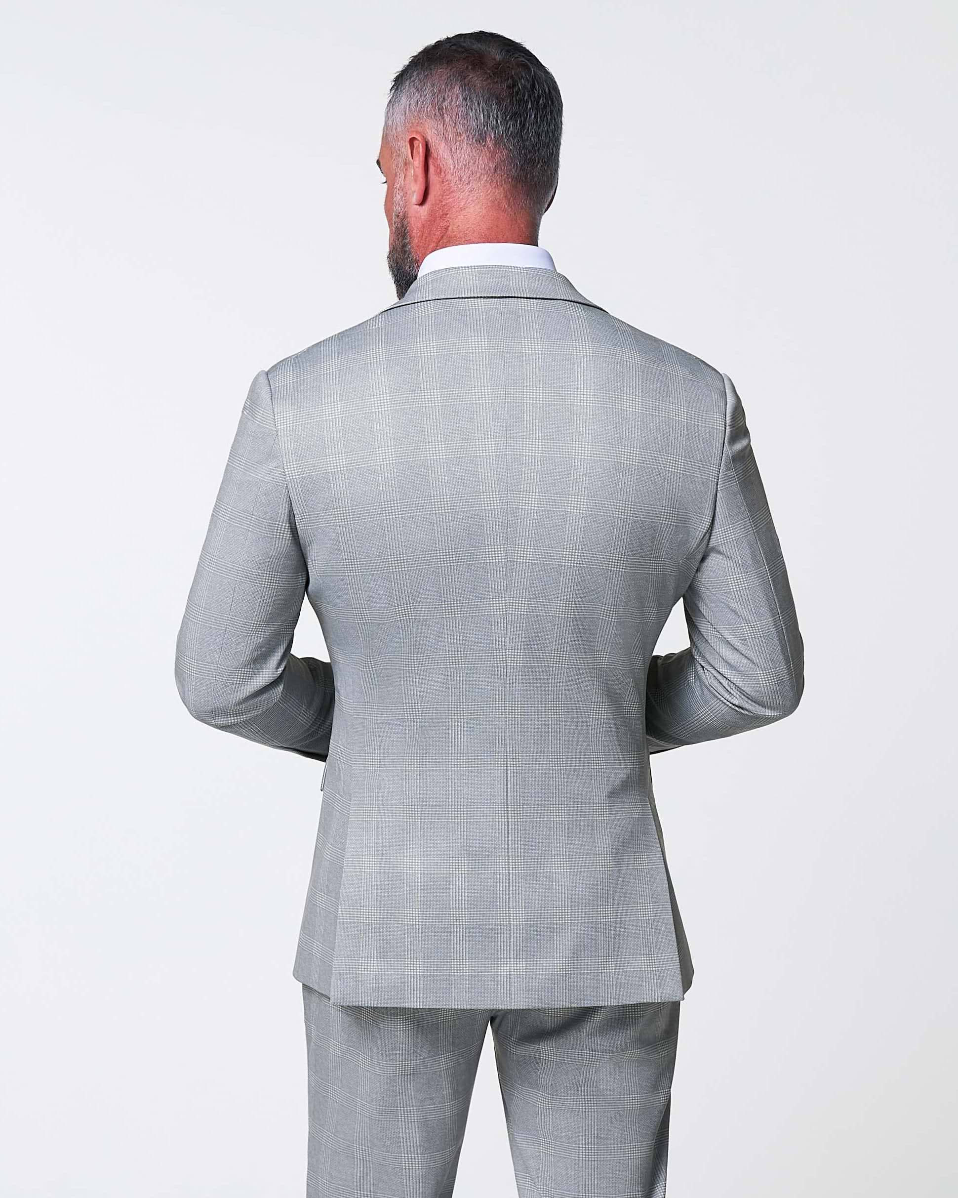 Athletic Fit Stretch Blazer - Ash Grey with White Plaid