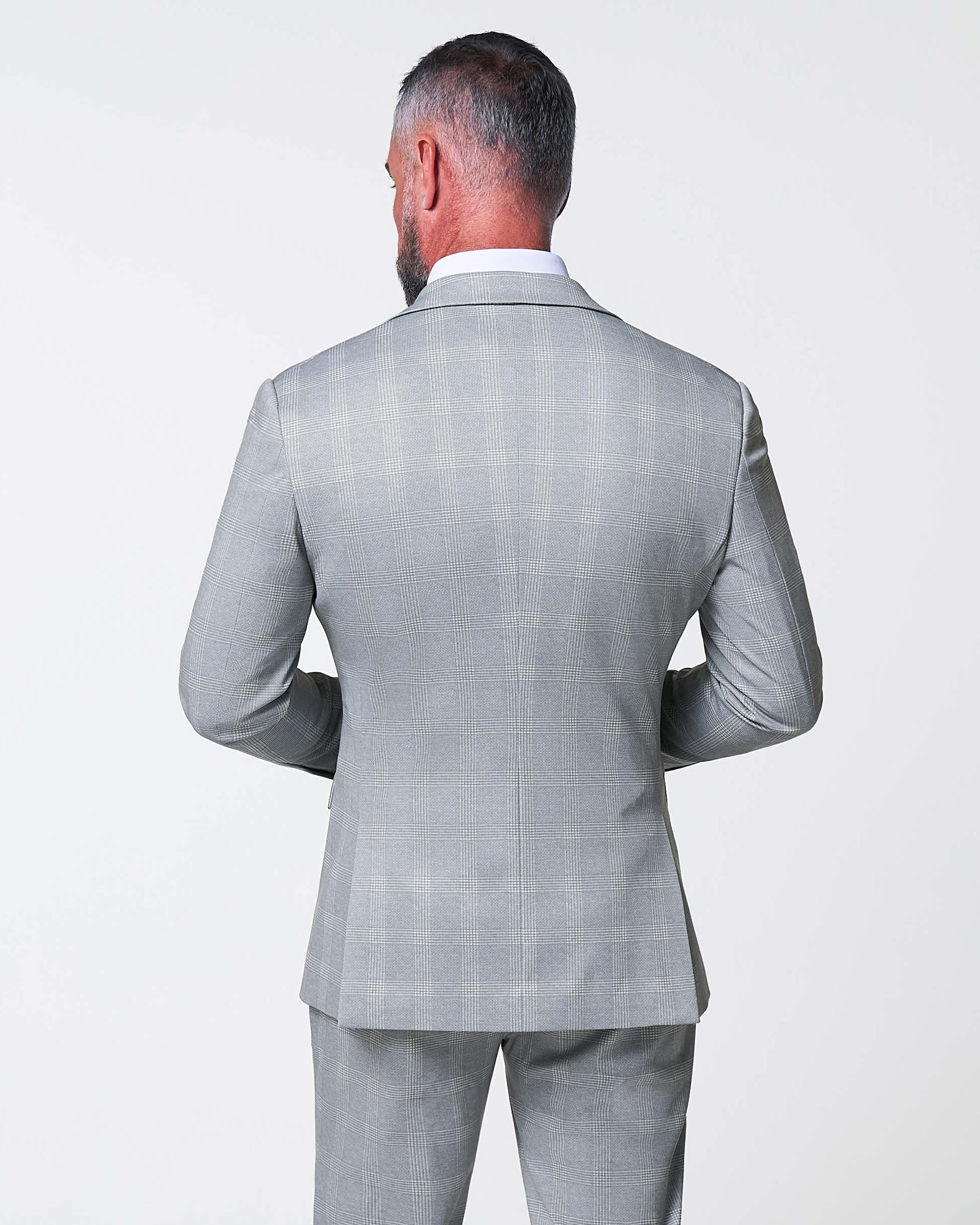 Athletic Fit Stretch Blazer - Ash Grey with White Plaid