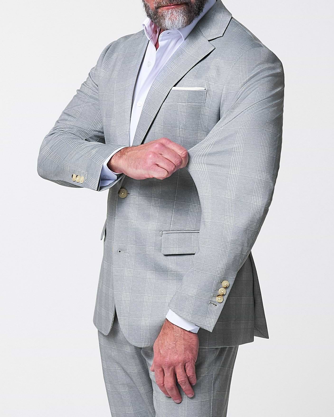 Athletic Fit Stretch Suit - Ash Grey with White Plaid