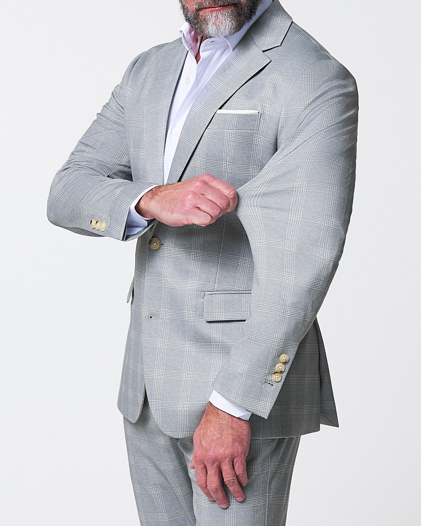 Athletic Fit Stretch Suit - Ash Grey with White Plaid