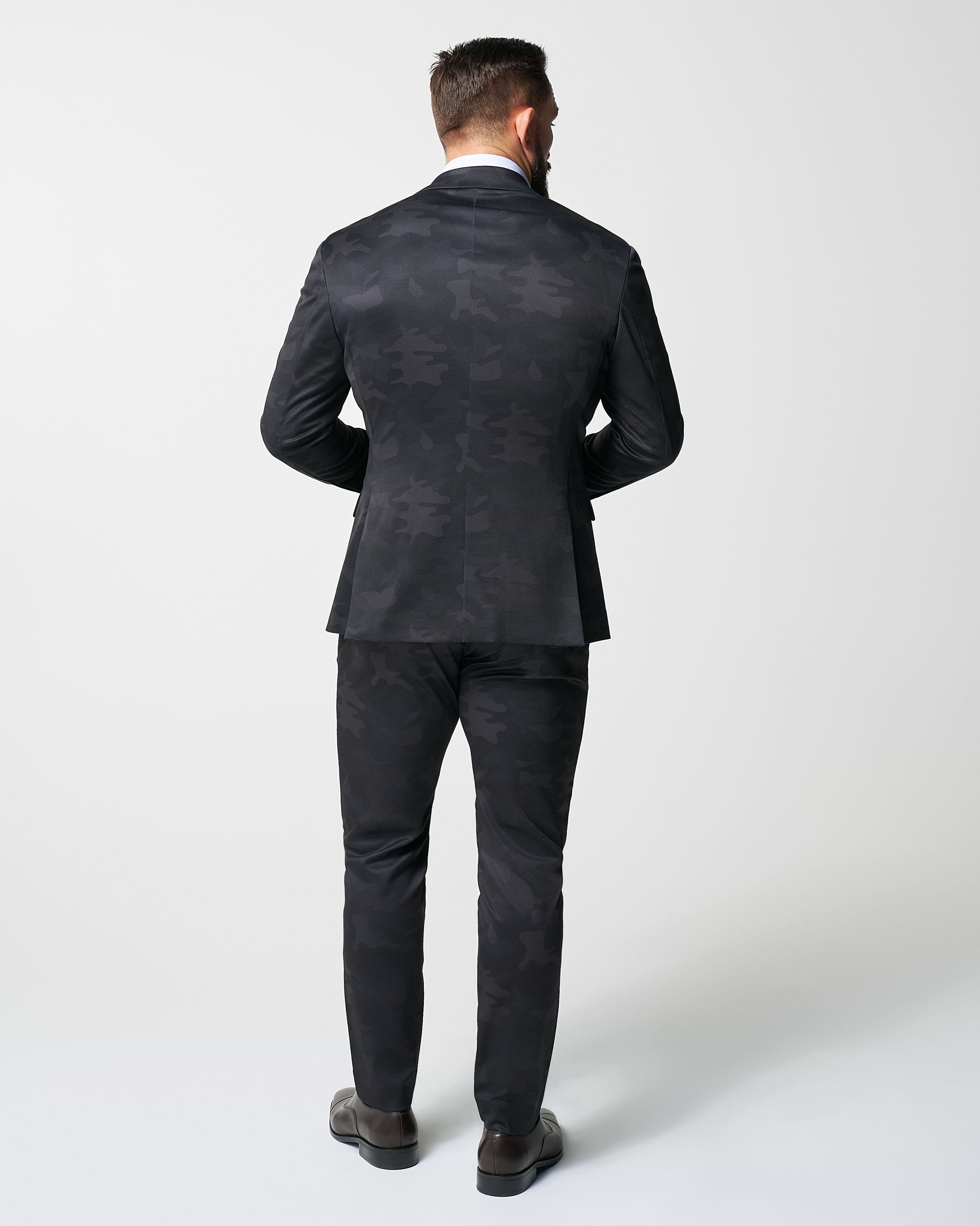 Athletic Fit Stretch Suit - Black and Grey Camo