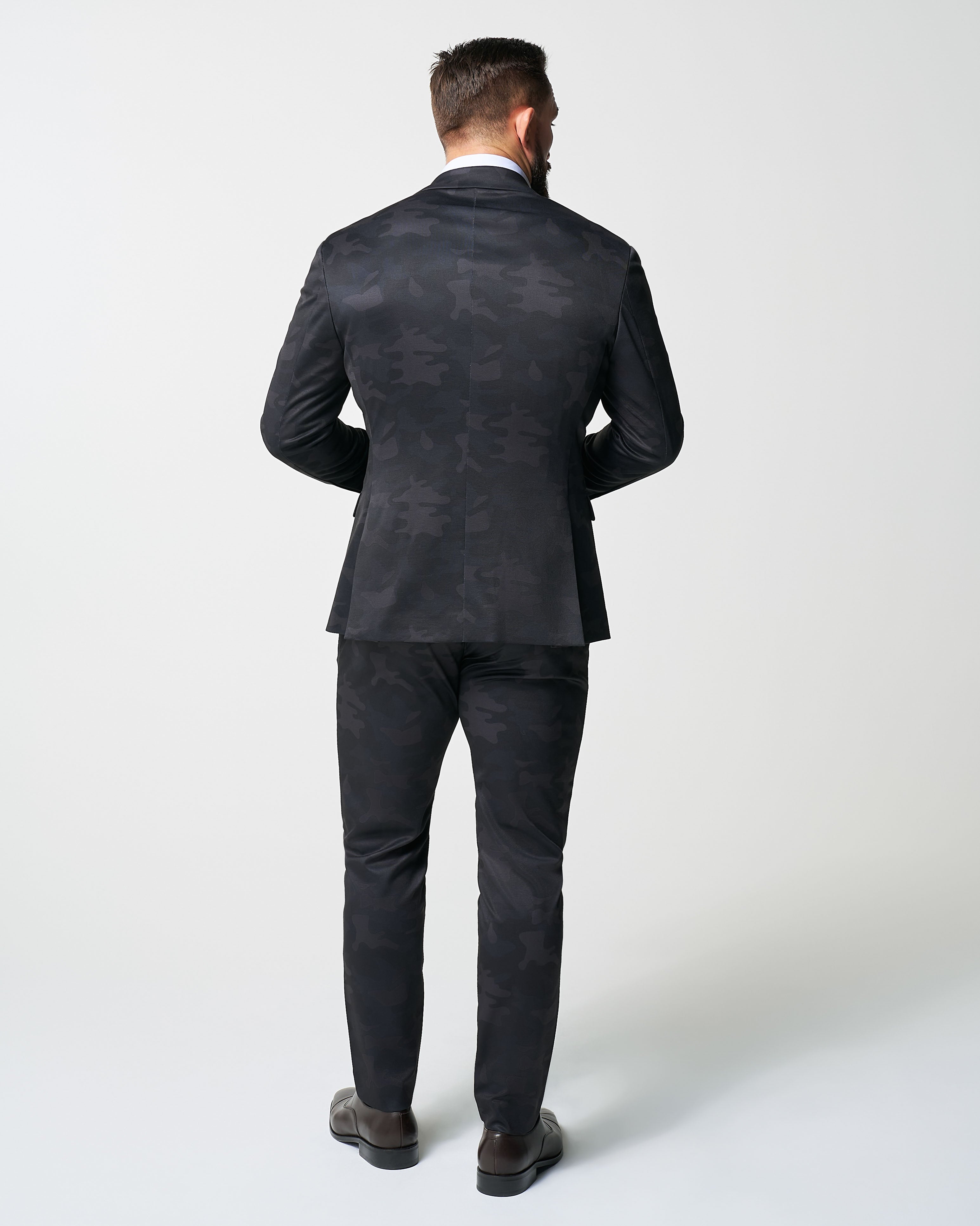 Athletic Fit Stretch Suit - Black and Grey Camo