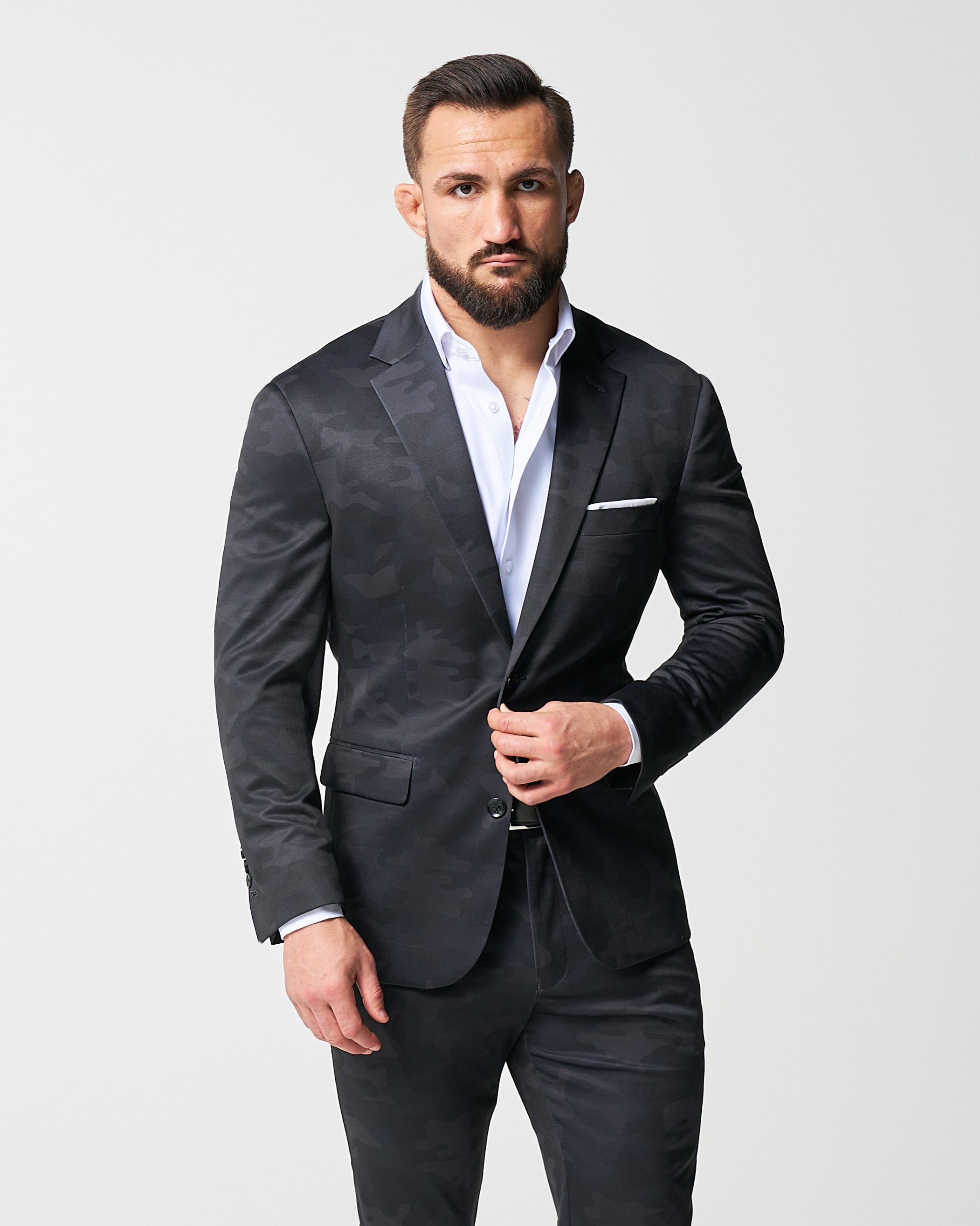 Athletic Fit Stretch Suit - Black and Grey Camo