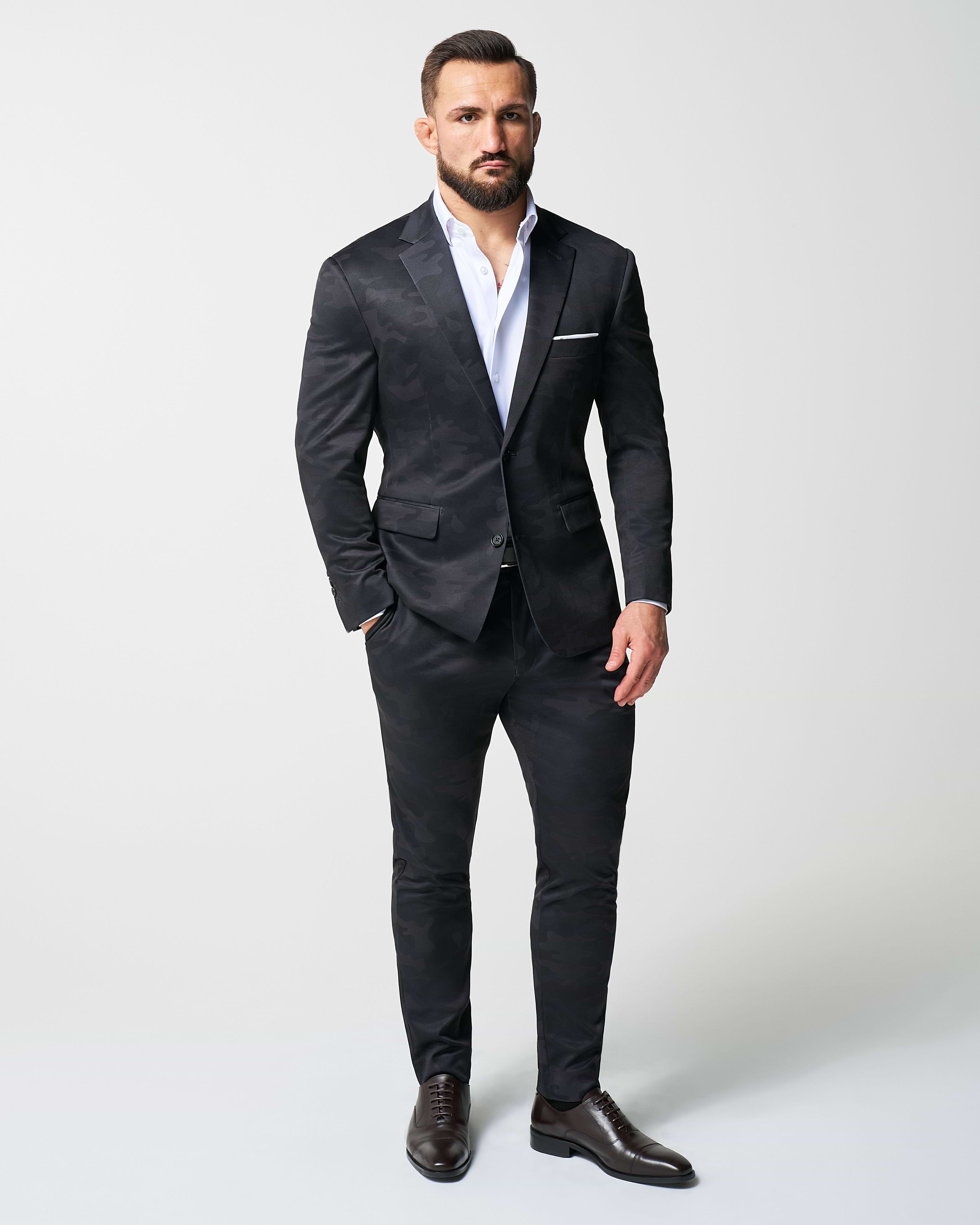 Athletic Fit Stretch Suit - Black and Grey Camo