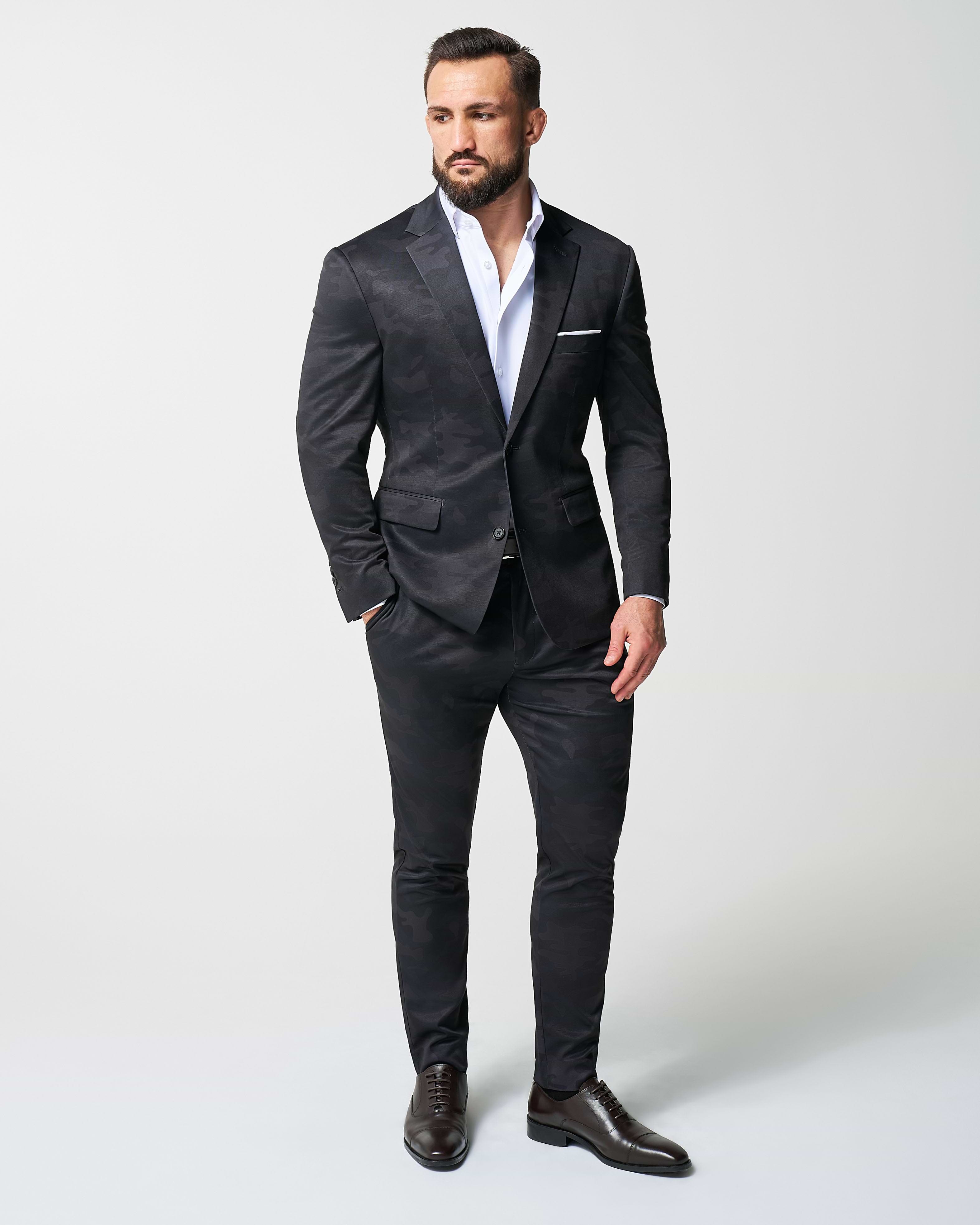 Athletic Fit Stretch Suit - Black and Grey Camo