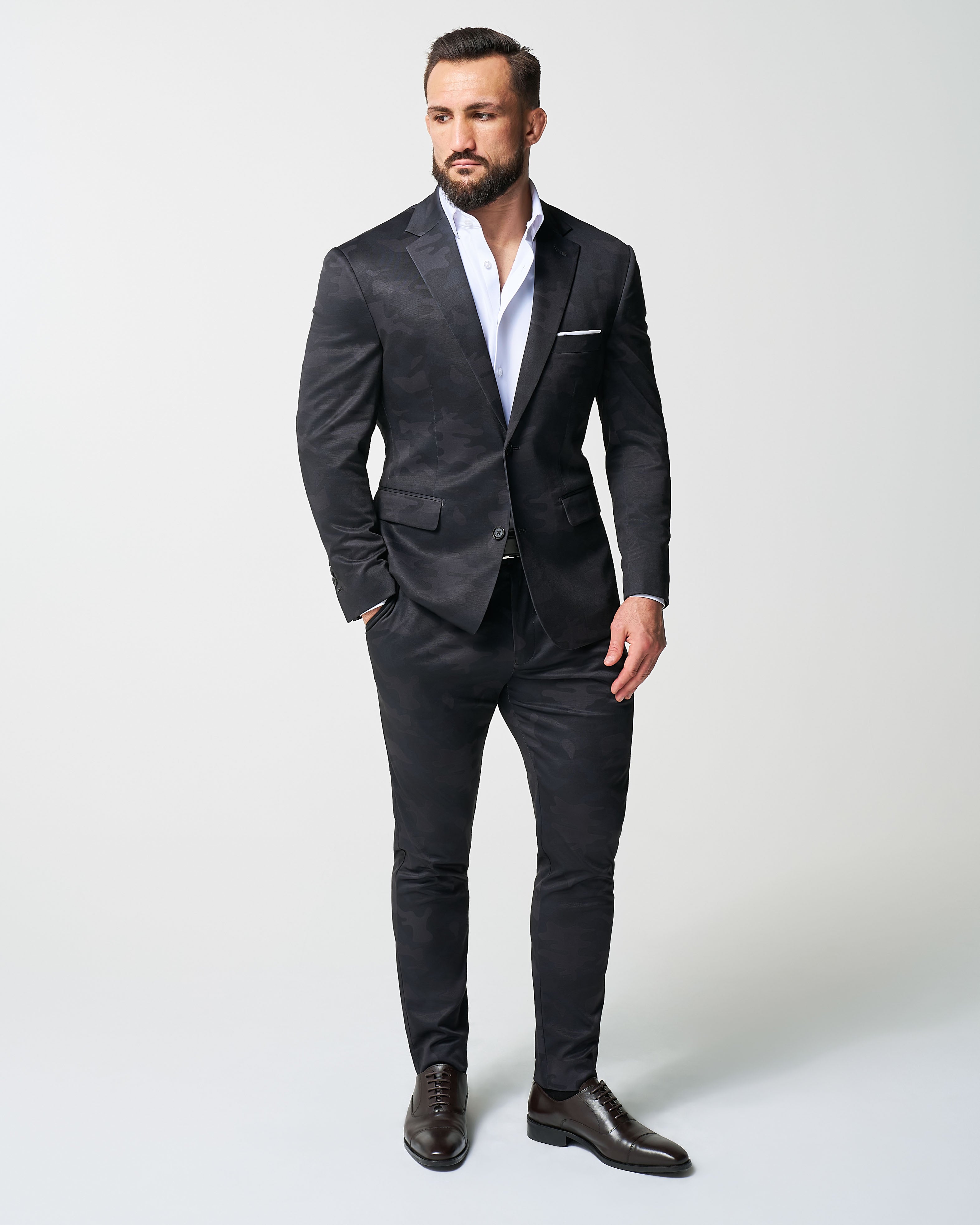 Athletic Fit Stretch Suit - Black and Grey Camo