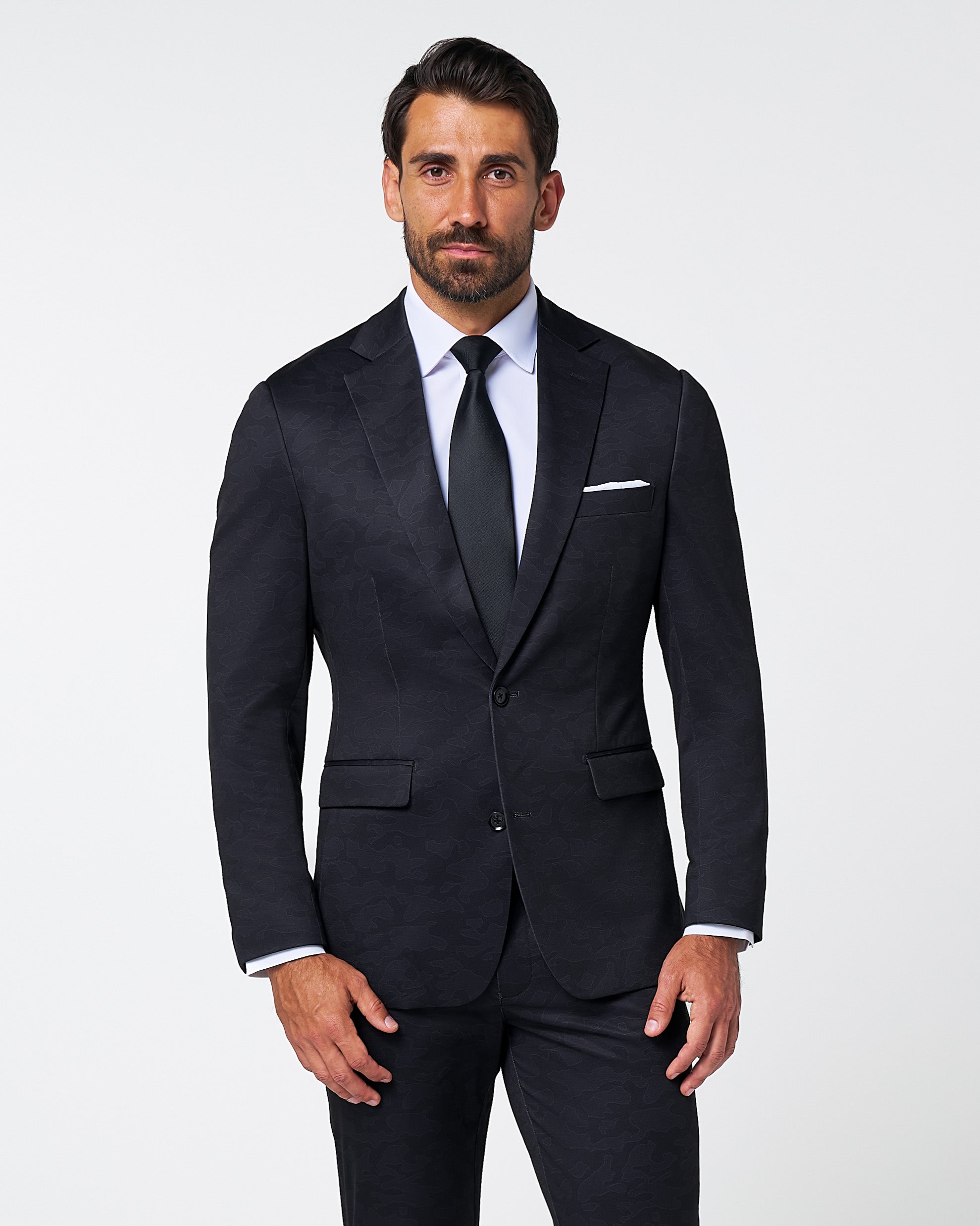 Athletic Fit Stretch Suit - Black, Grey & White Camo