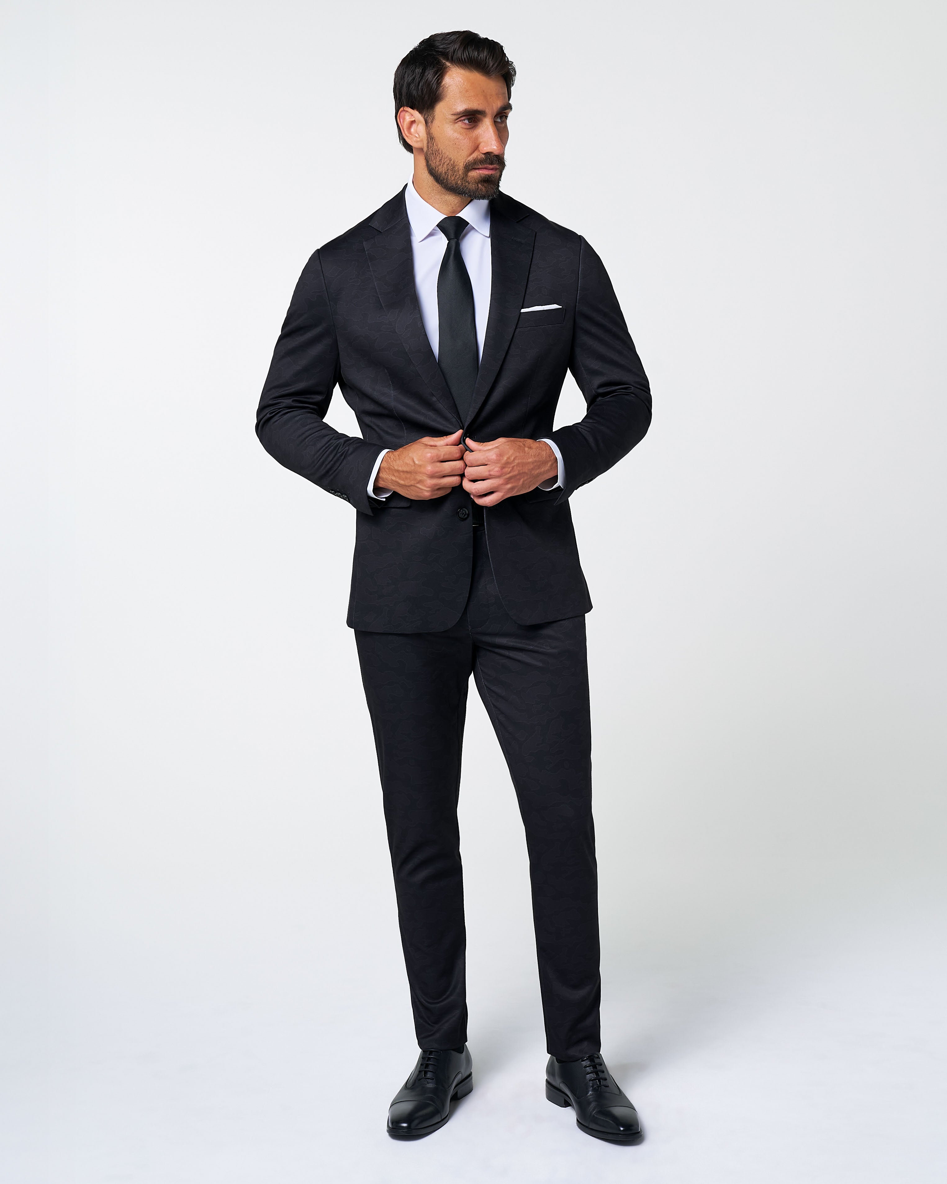 Athletic Fit Stretch Suit - Black, Grey & White Camo