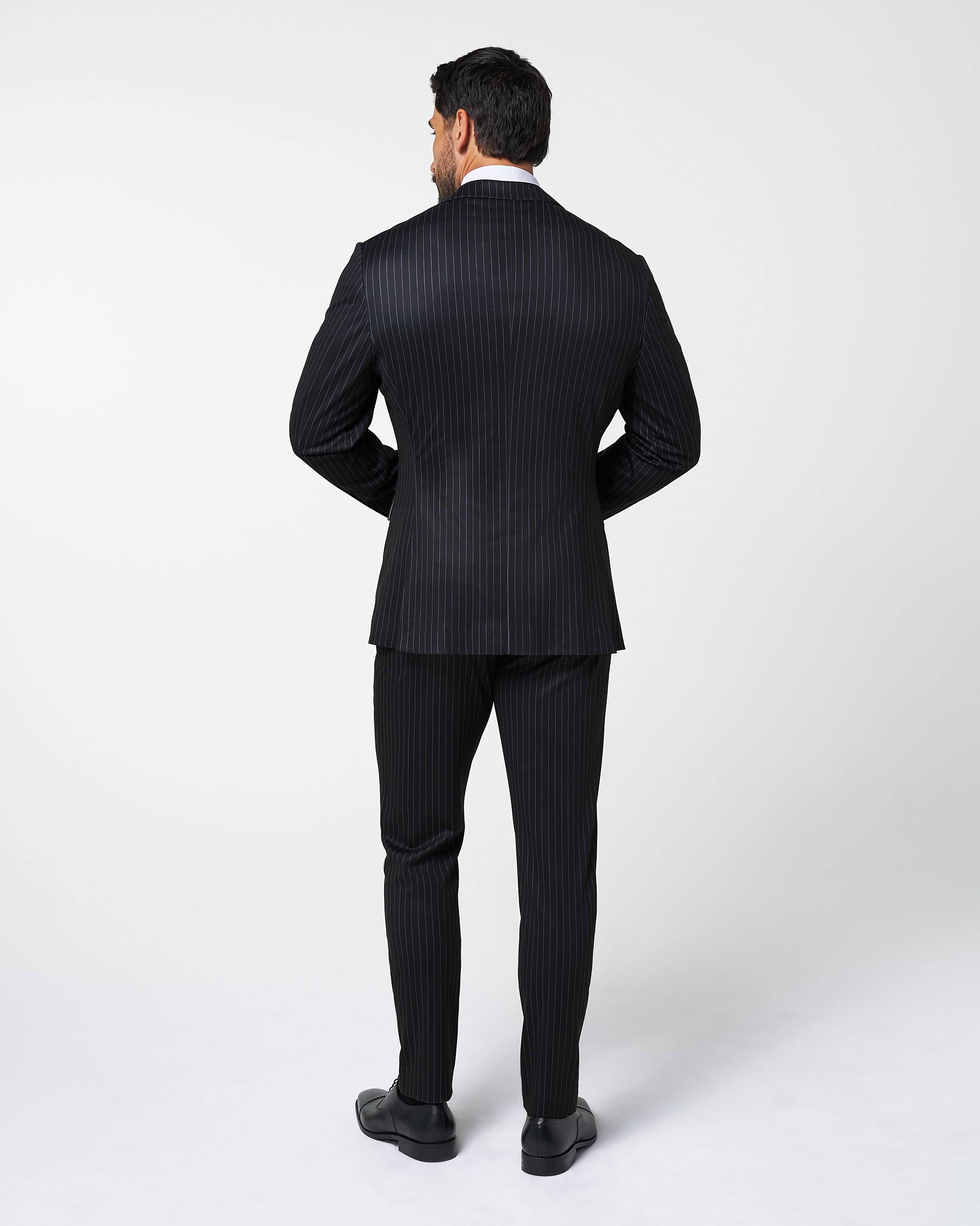 Athletic Fit Stretch Suit - Knit Black Chalk Stripe