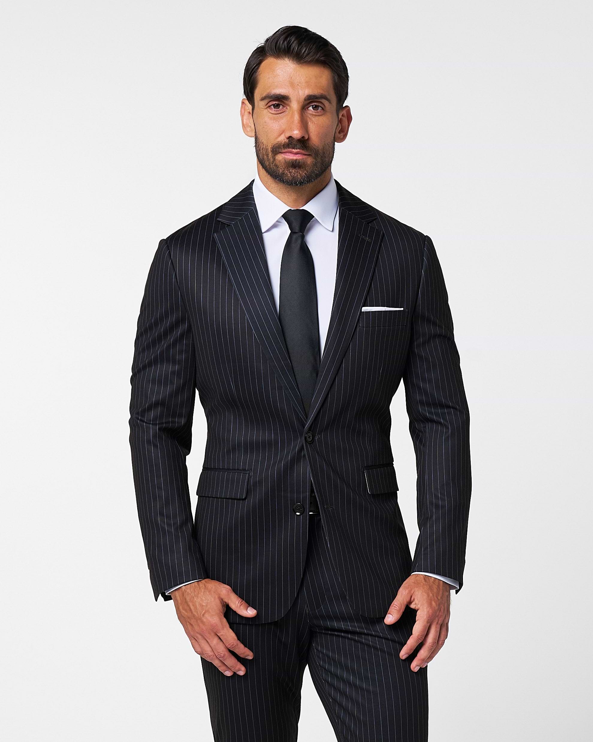 Athletic Fit Stretch Suit - Knit Black Chalk Stripe