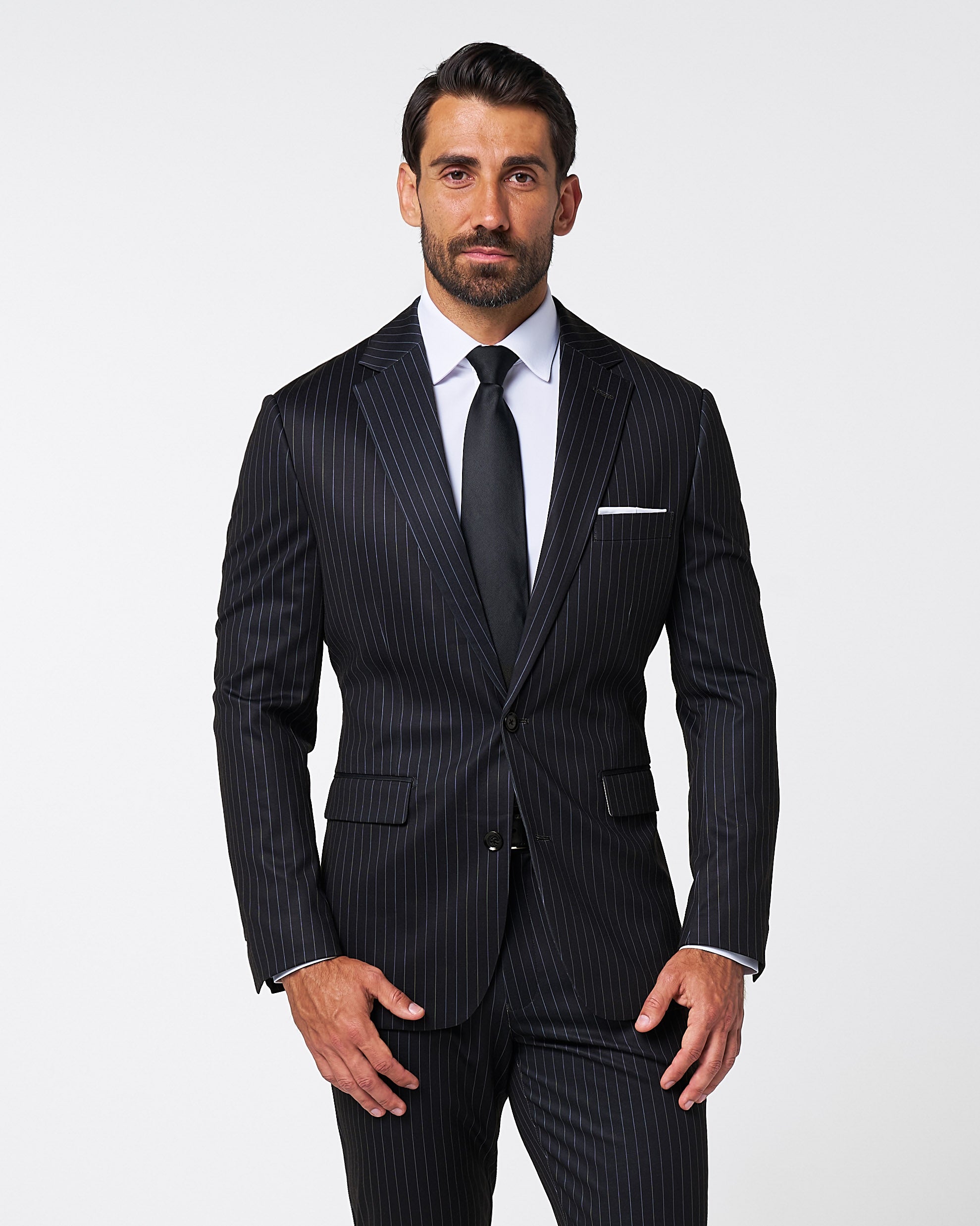 Athletic Fit Stretch Suit - Knit Black Chalk Stripe