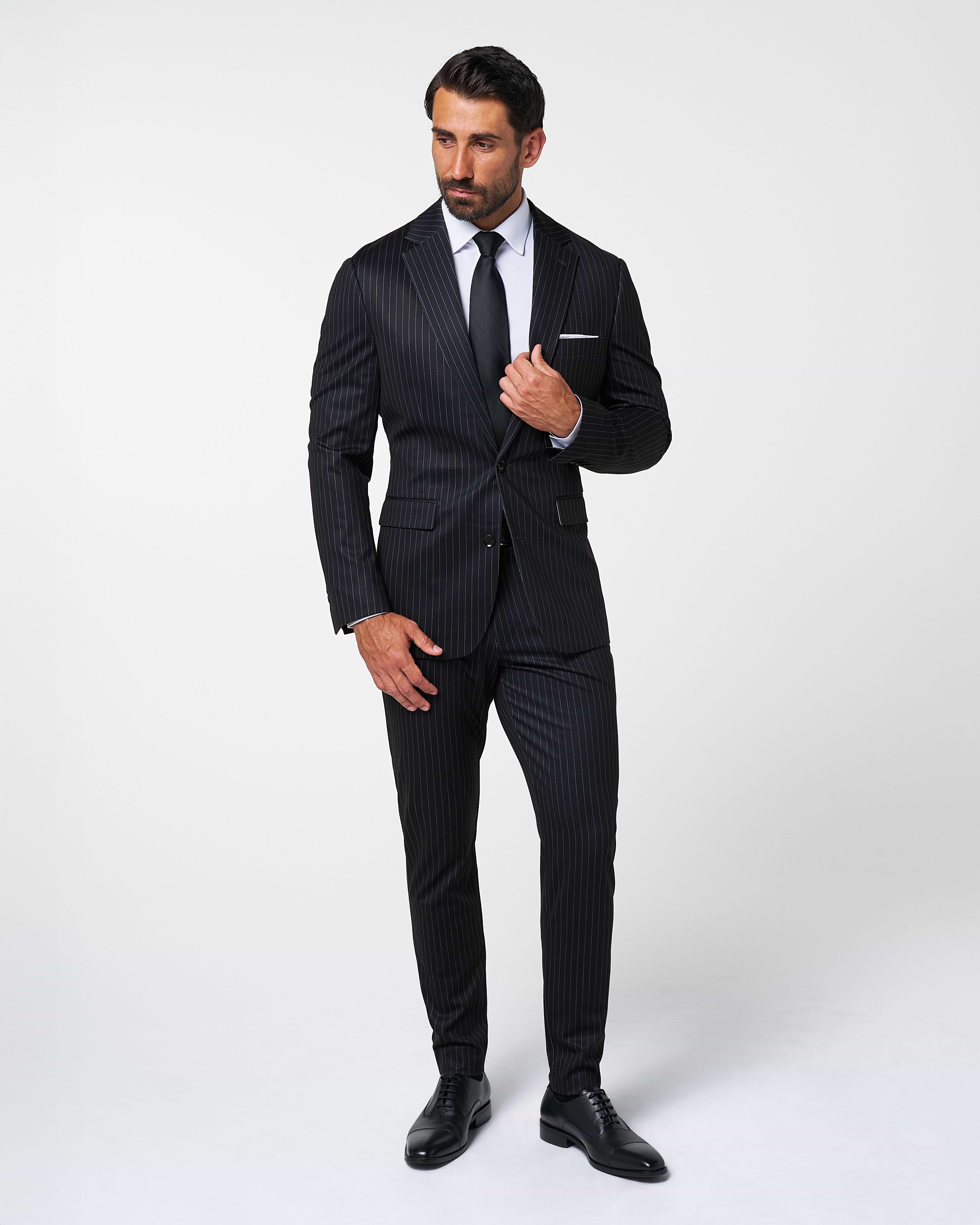 Athletic Fit Stretch Suit - Knit Black Chalk Stripe